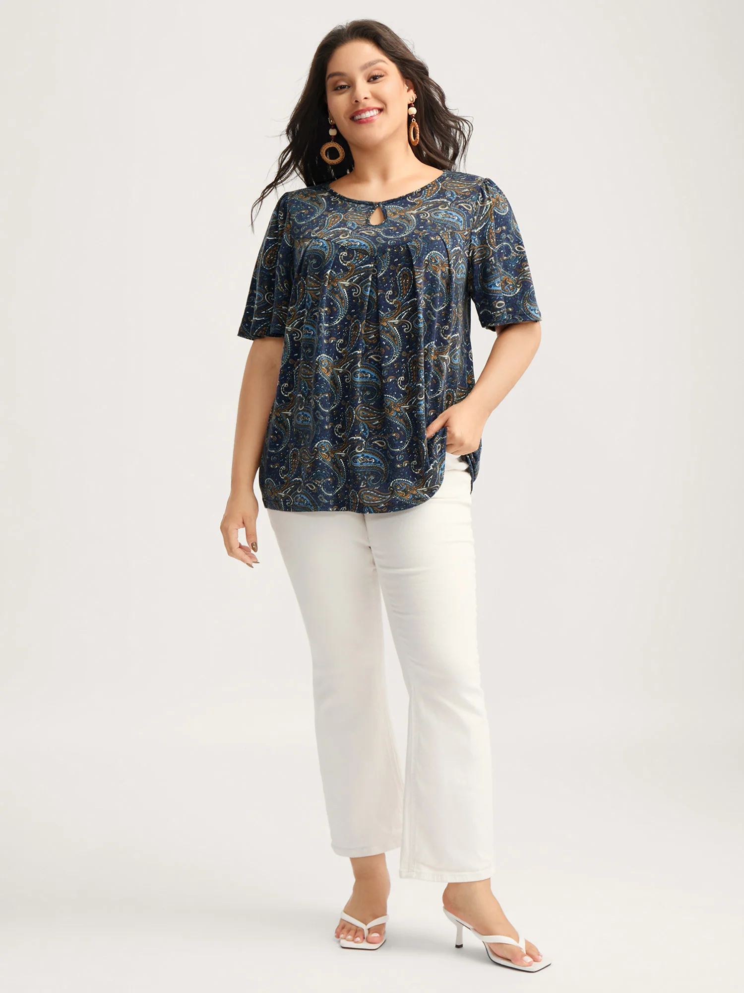 Paisley Print Neck Cut-Out Pleated Top - Image 3