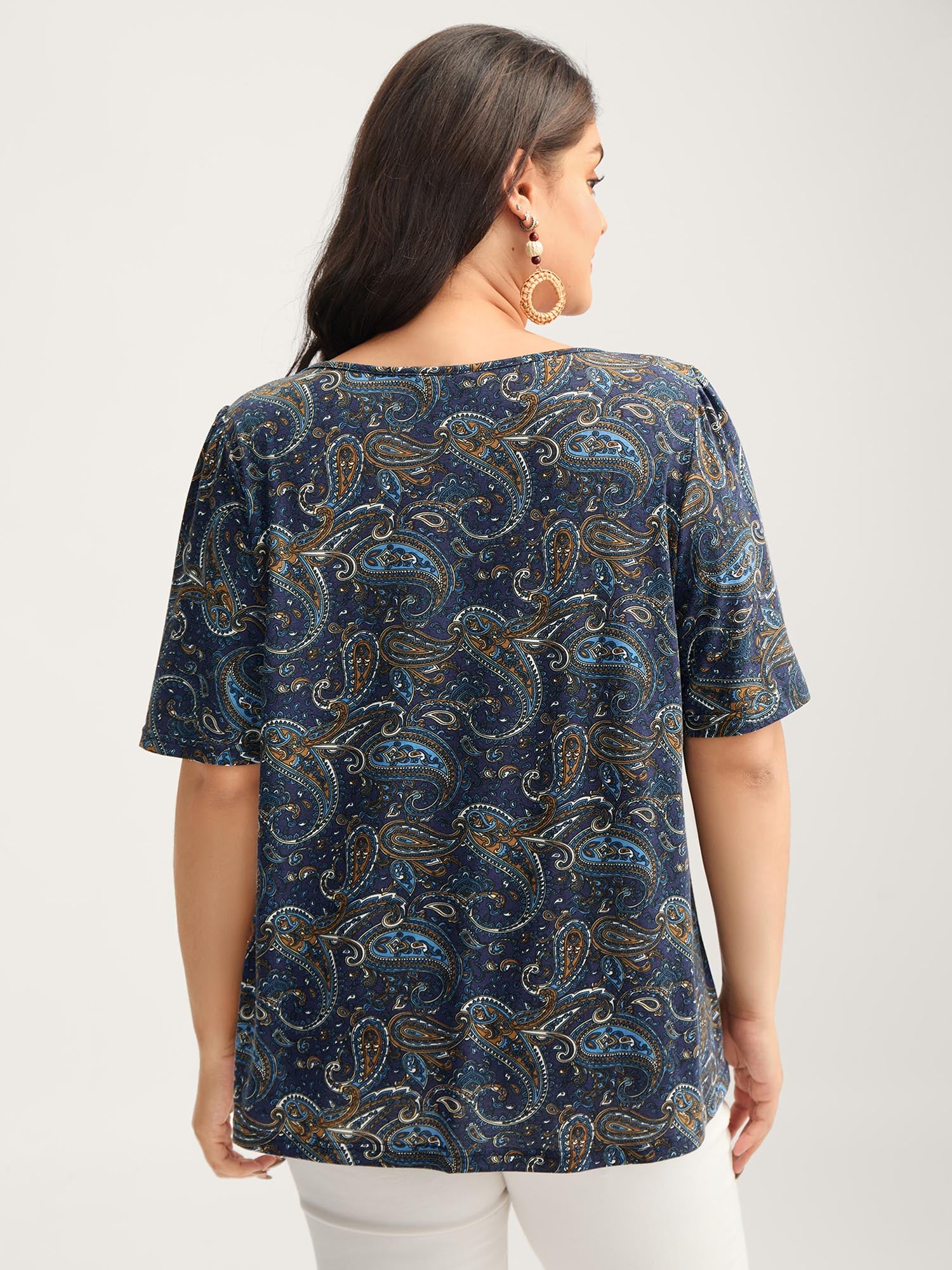 Paisley Print Neck Cut-Out Pleated Top - Image 4