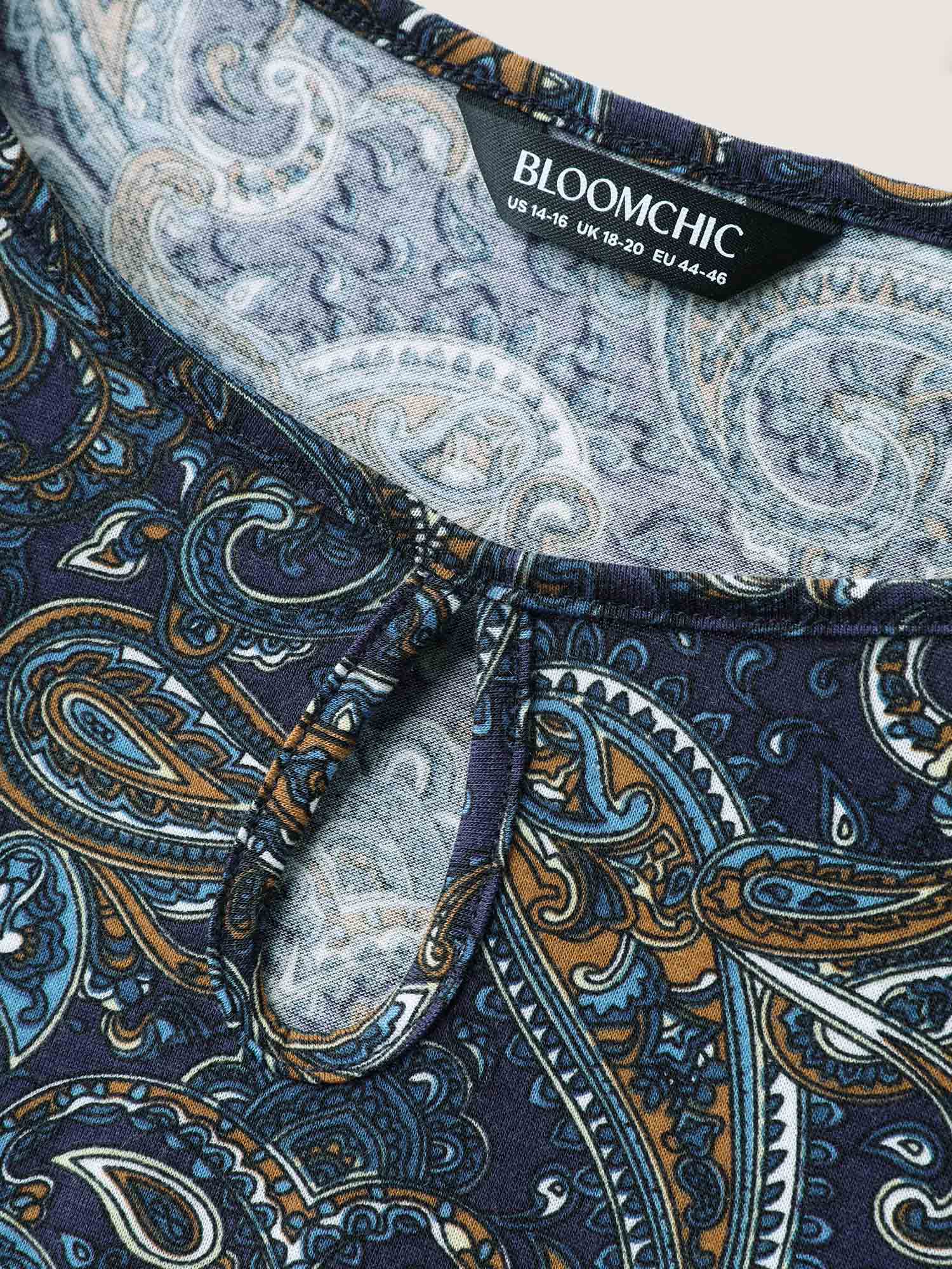 Paisley Print Neck Cut-Out Pleated Top - Image 5