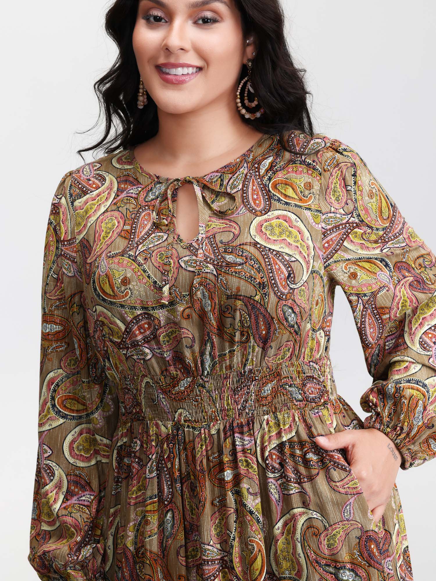 Paisley Print Neck-Tie Tiered Maxi Dress - Image 2