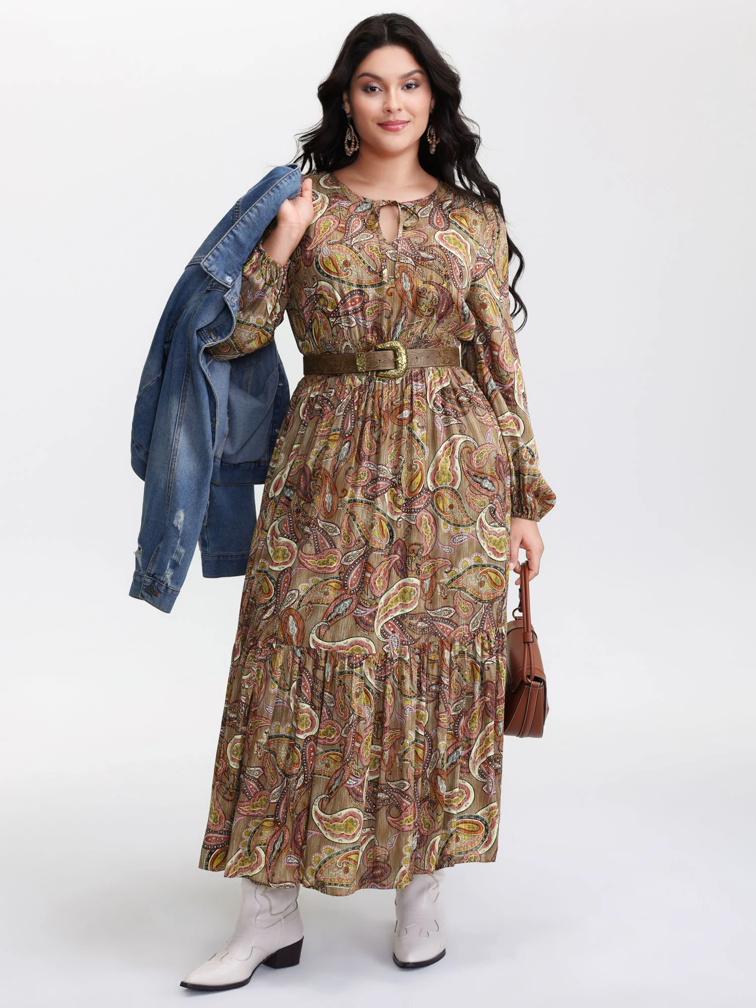 Paisley Print Neck-Tie Tiered Maxi Dress - Image 3