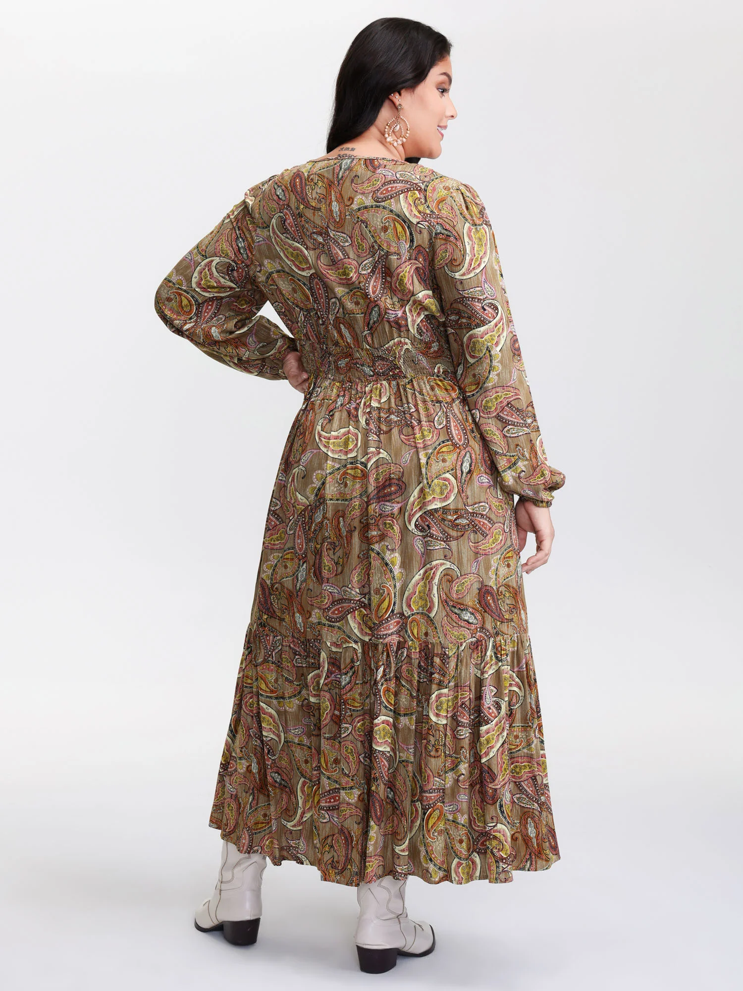 Paisley Print Neck-Tie Tiered Maxi Dress - Image 4