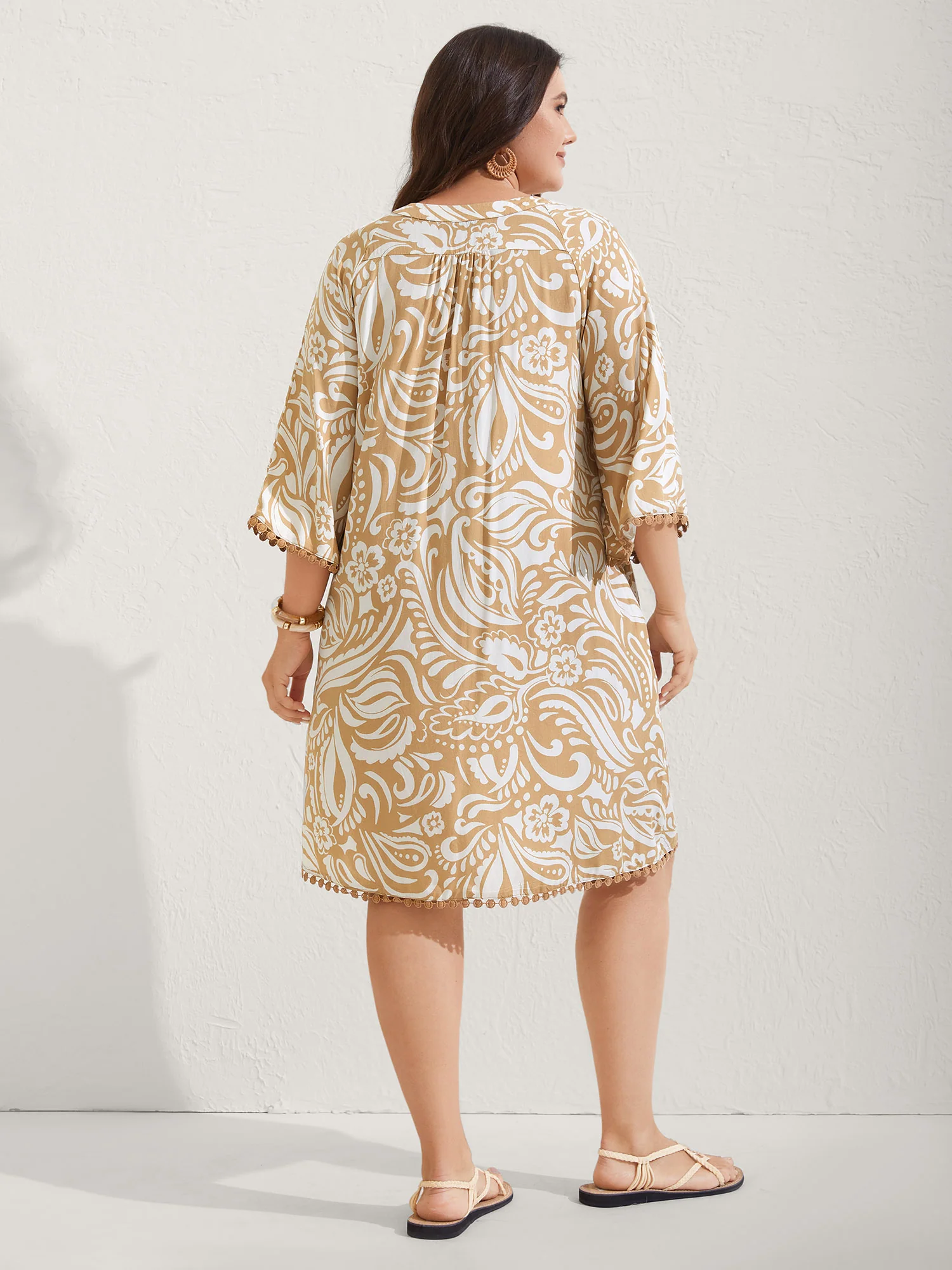 Paisley Print Notched Collar Lace Midi Dress - Image 4