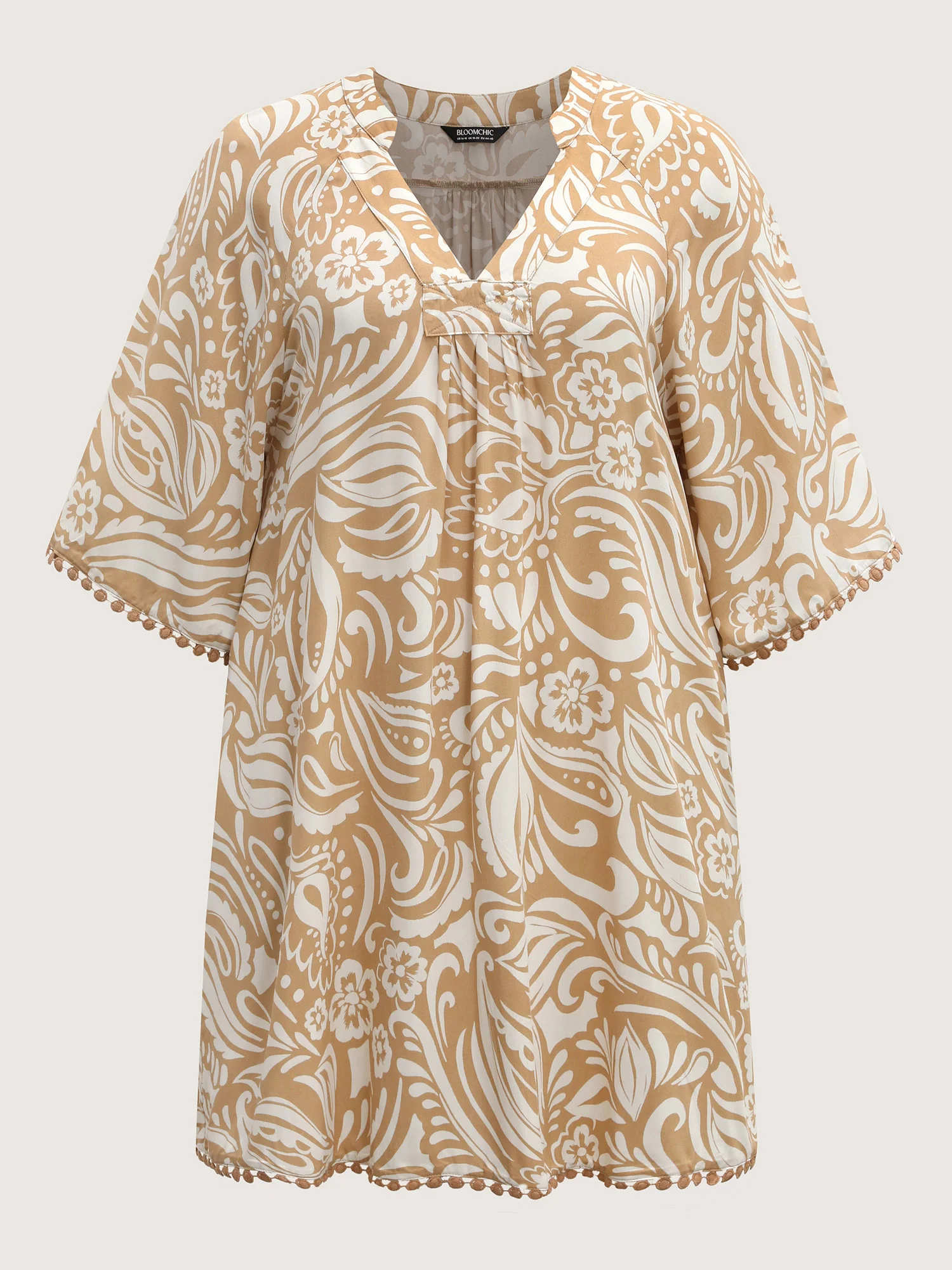 Paisley Print Notched Collar Lace Midi Dress - Image 7