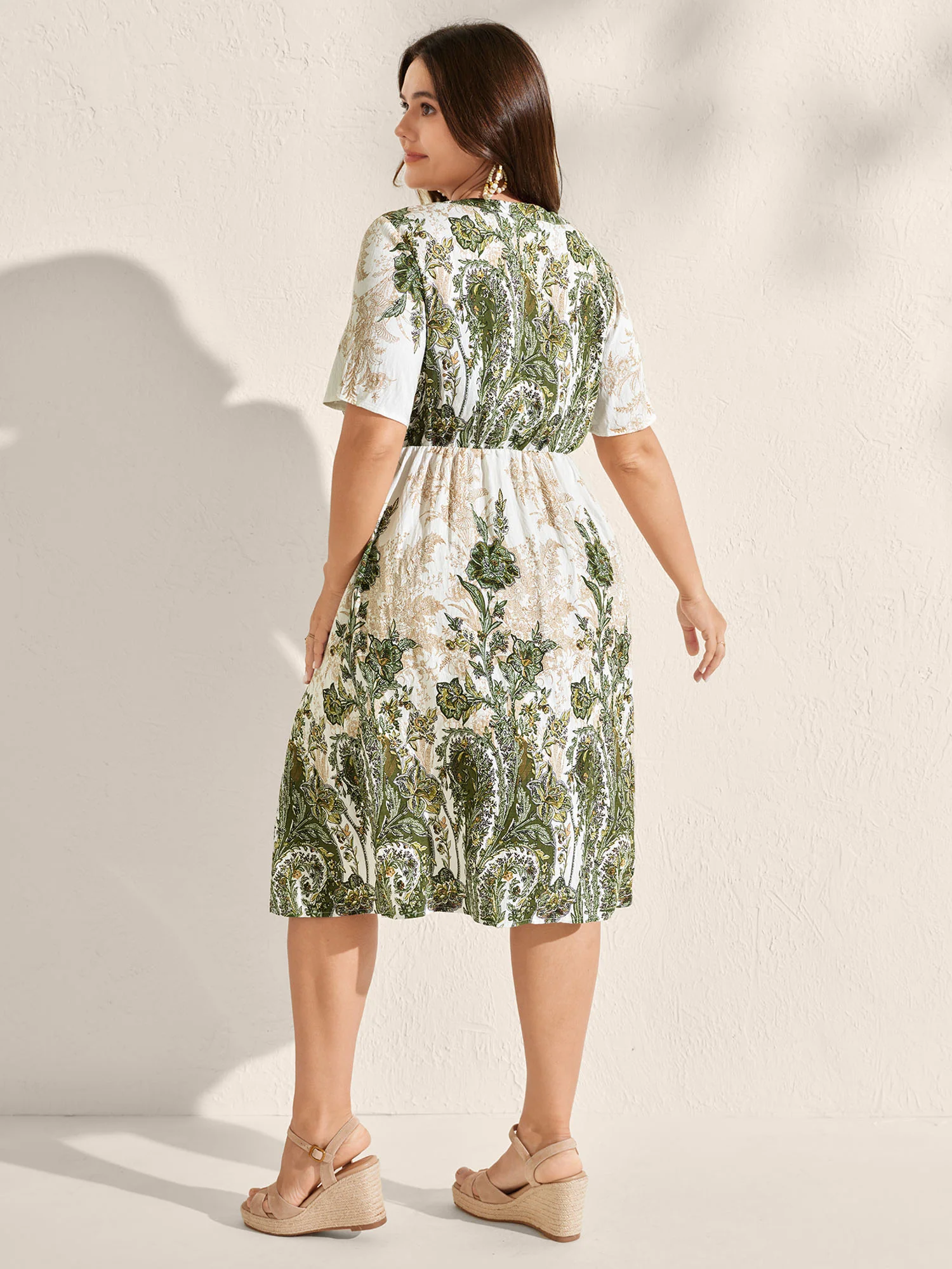 Paisley Print Notched Neckline Midi Dress - Image 4