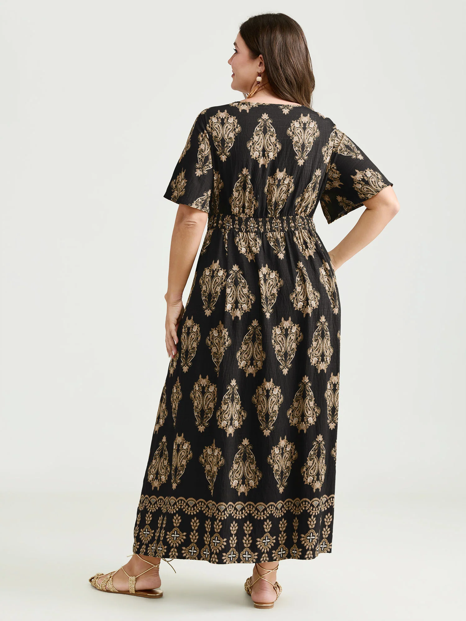 Paisley Print Pockets Shirred Waist Maxi Dress - Image 11
