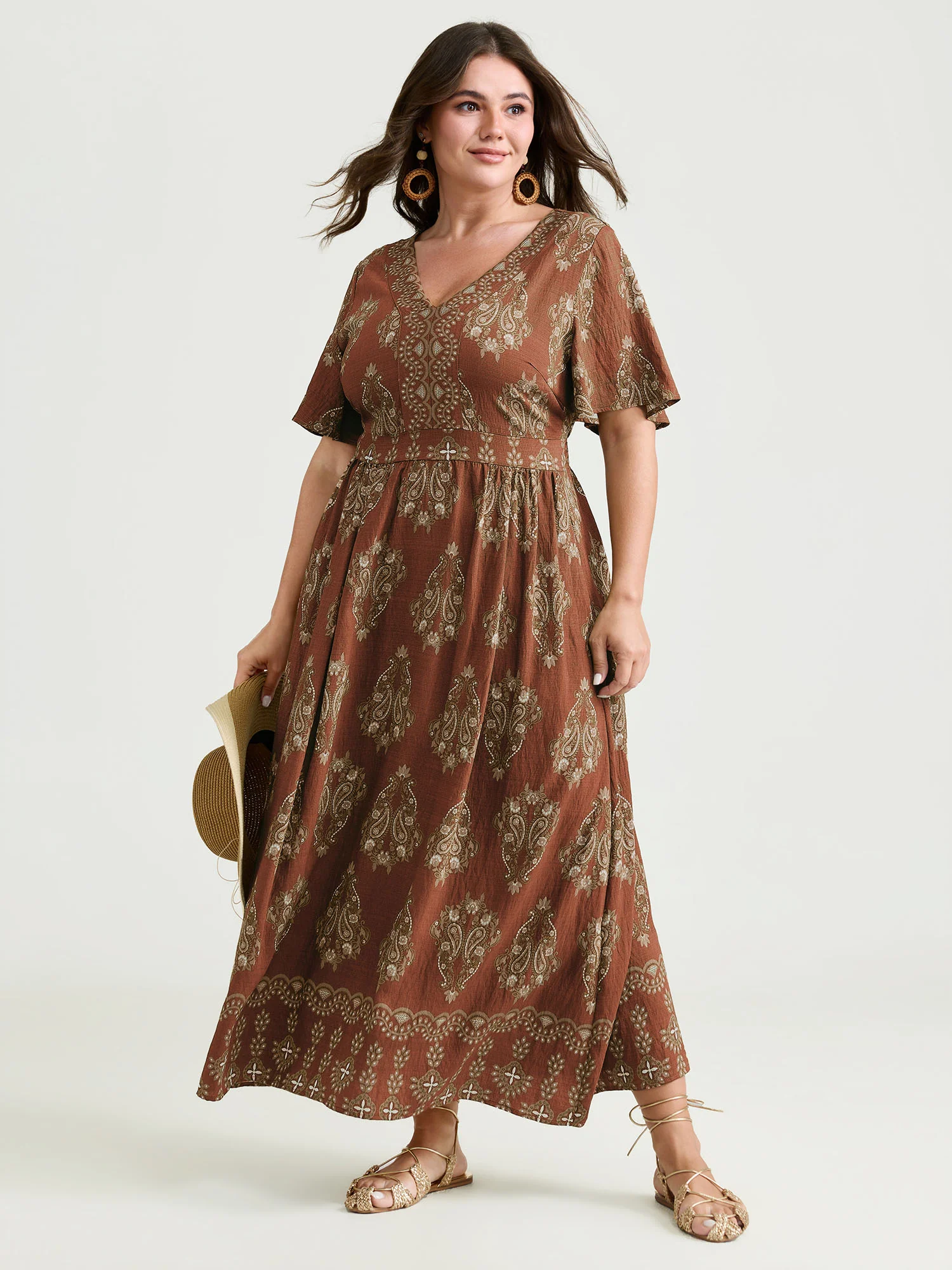 Paisley Print Pockets Shirred Waist Maxi Dress - Image 12