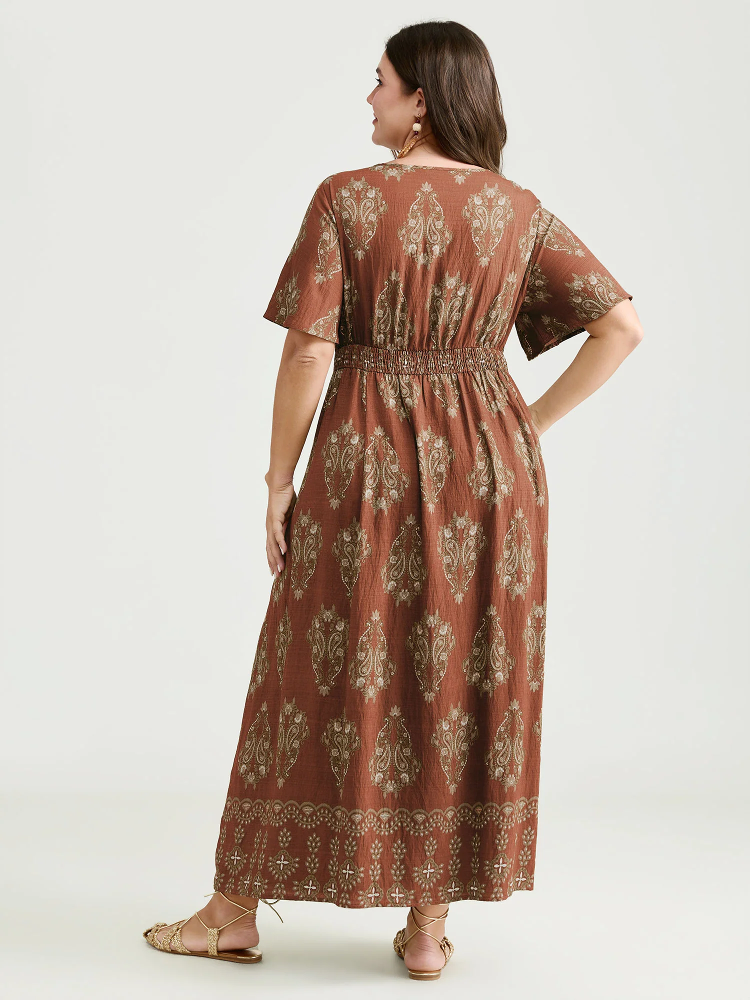 Paisley Print Pockets Shirred Waist Maxi Dress - Image 15