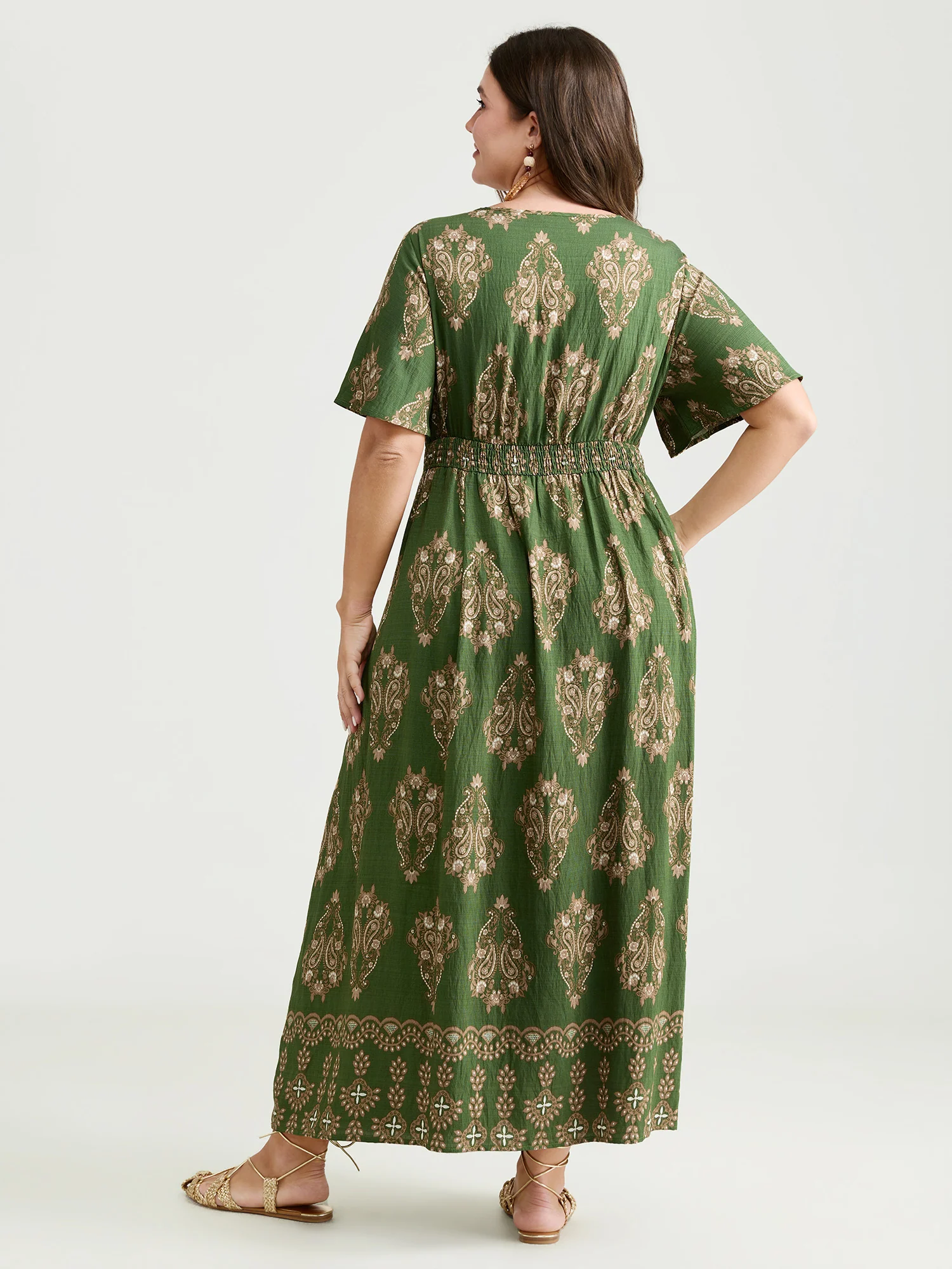 Paisley Print Pockets Shirred Waist Maxi Dress - Image 4