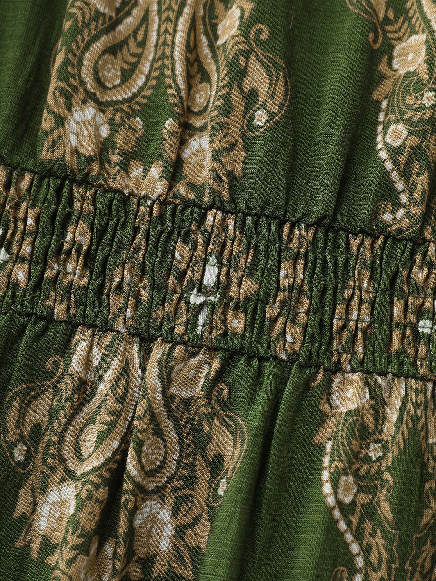 Paisley Print Pockets Shirred Waist Maxi Dress - Image 5