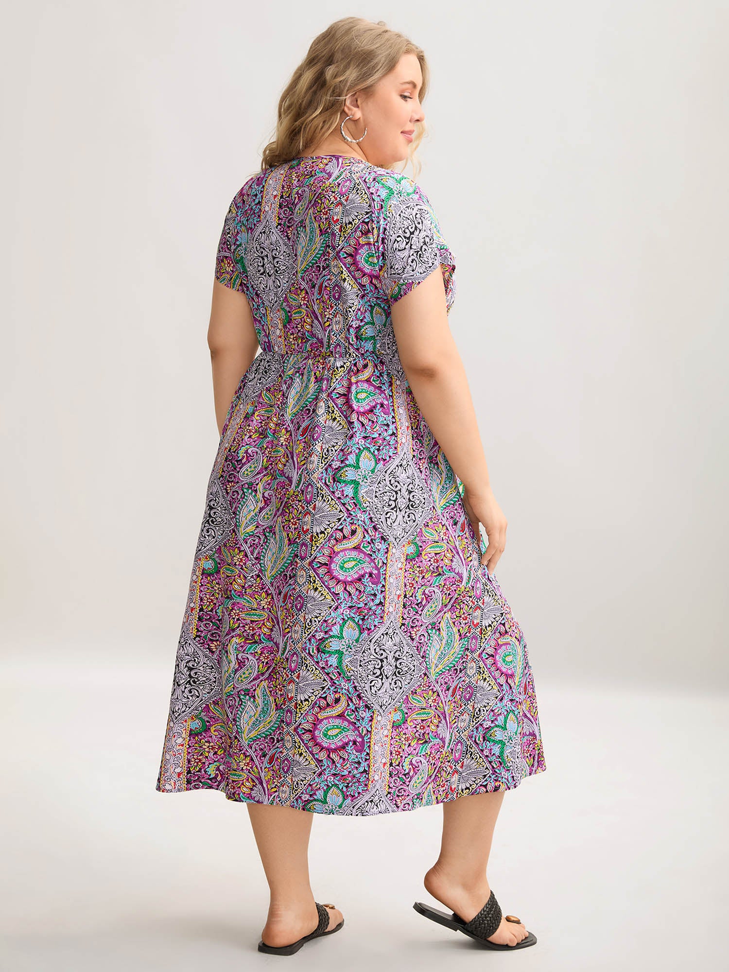 Paisley Print Pockets V-Neck Midi Dress - Image 4