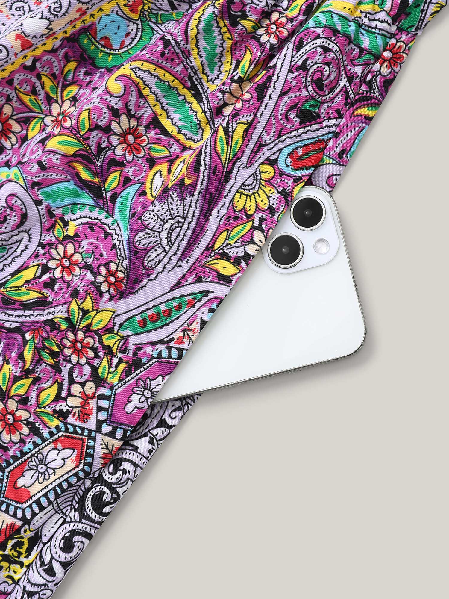 Paisley Print Pockets V-Neck Midi Dress - Image 6