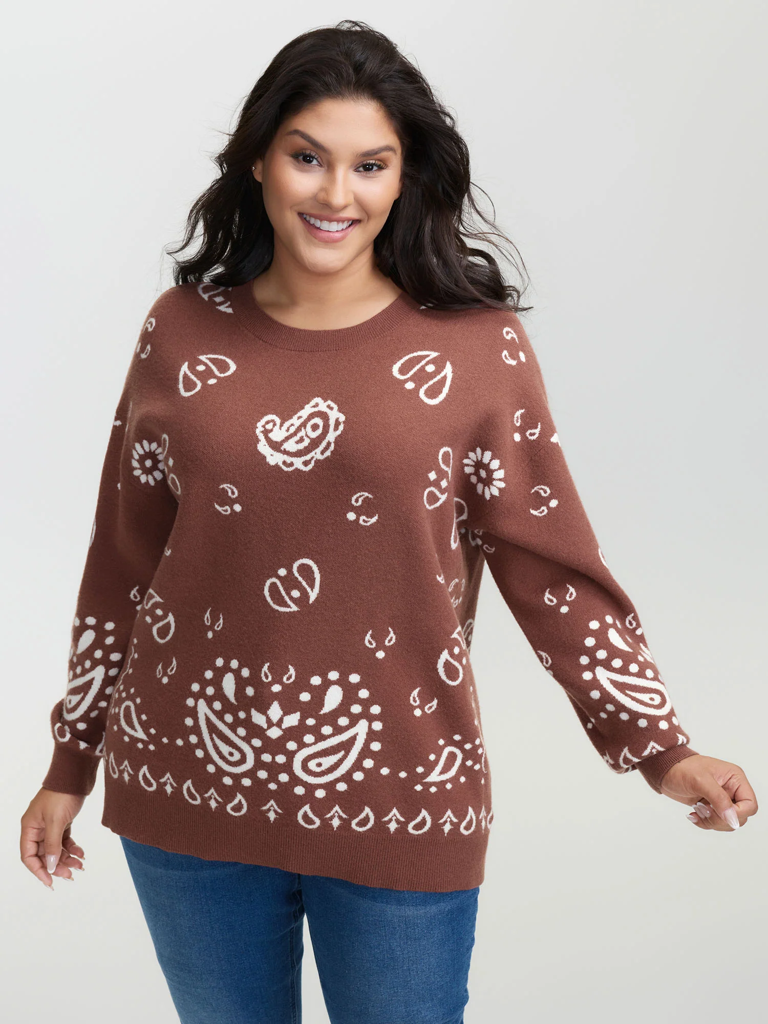Paisley Print Round Neck Pullover