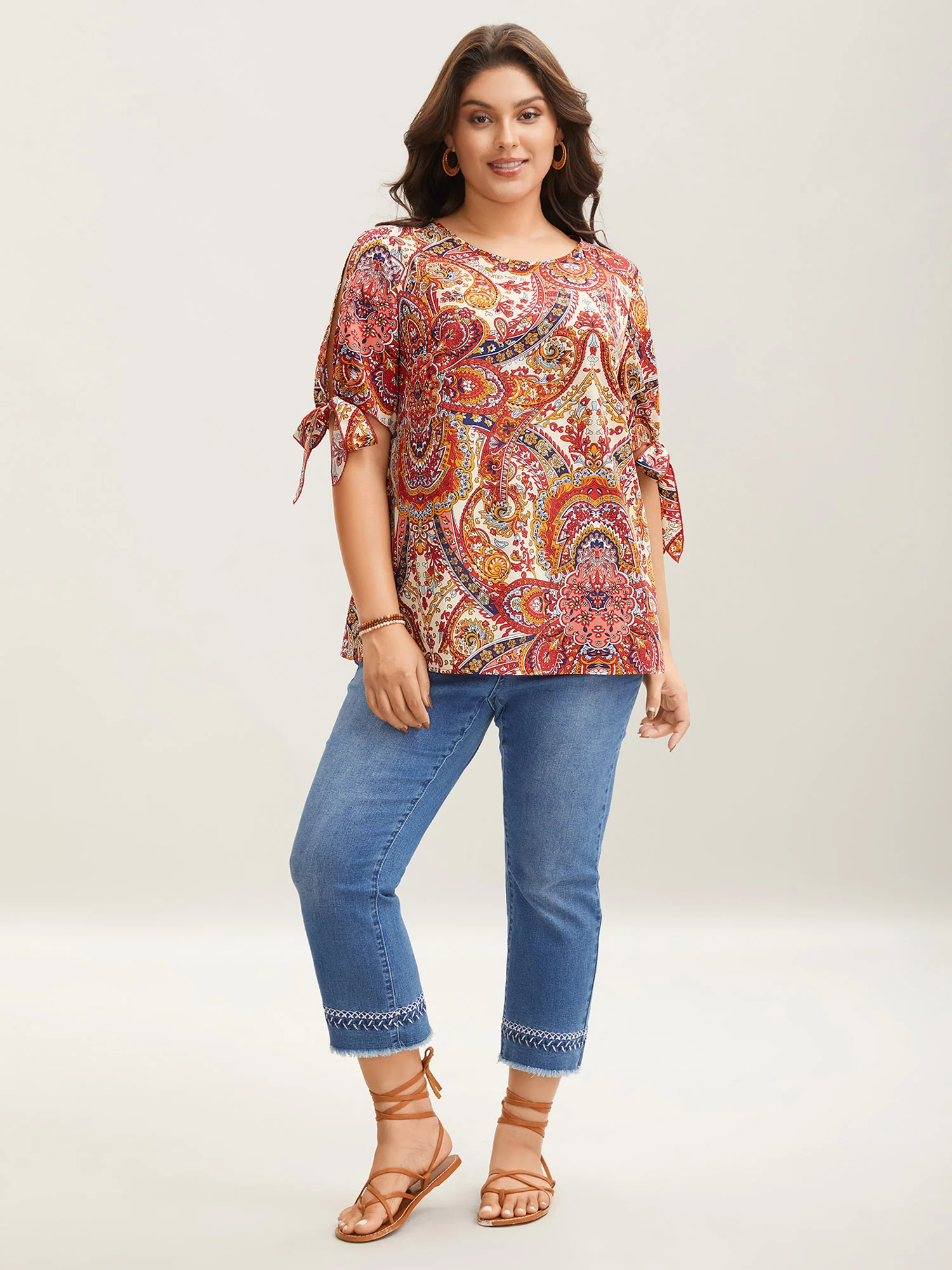 Paisley Print Round Neck Tied Shirt - Image 3