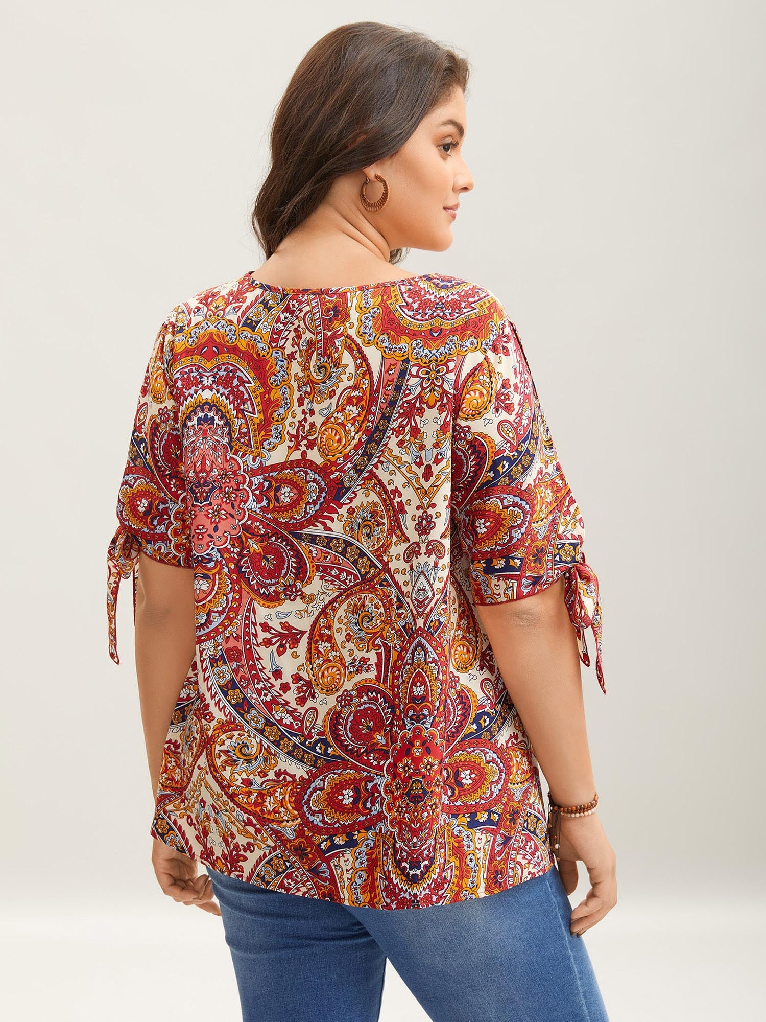 Paisley Print Round Neck Tied Shirt - Image 4