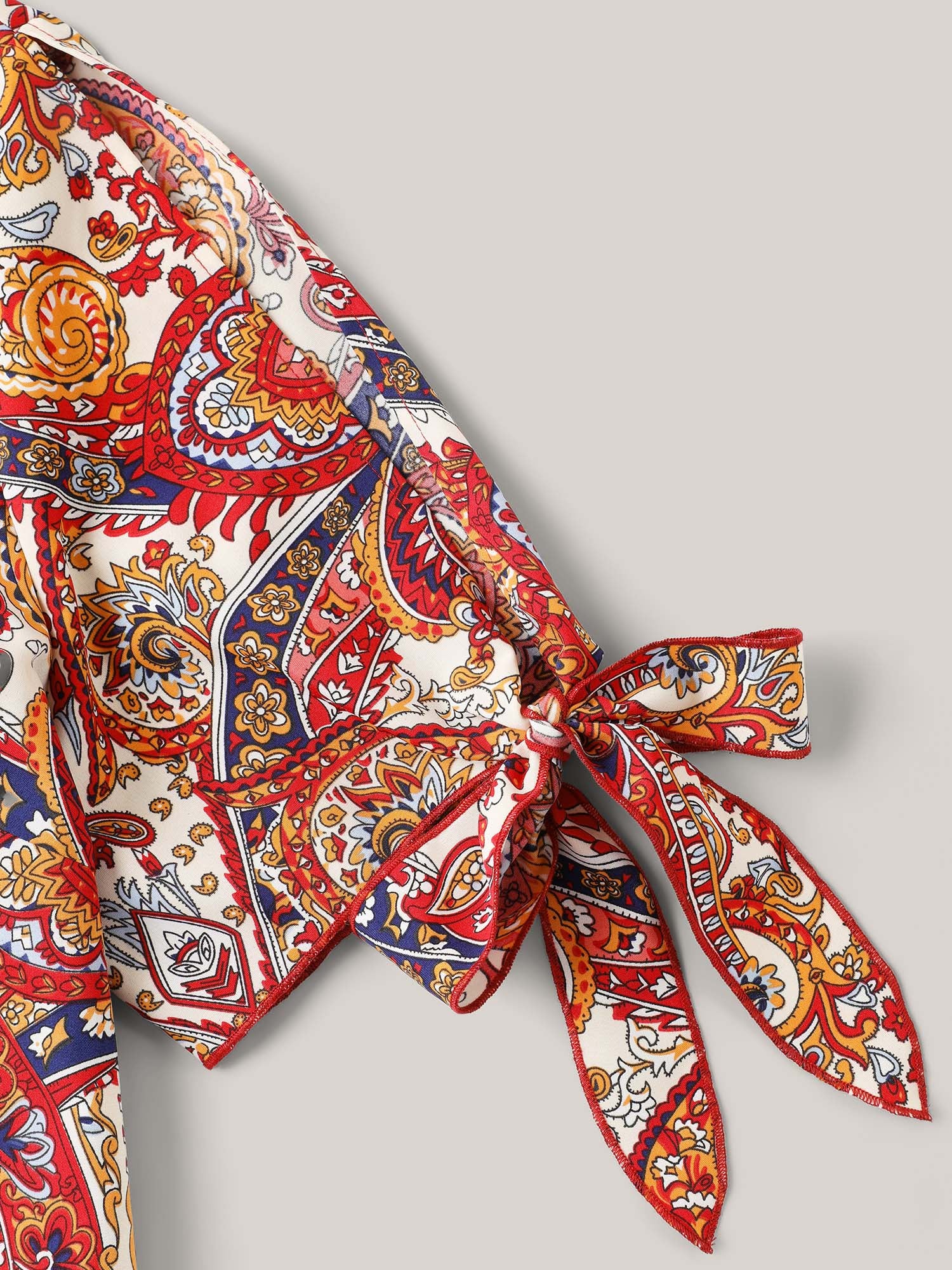 Paisley Print Round Neck Tied Shirt - Image 5