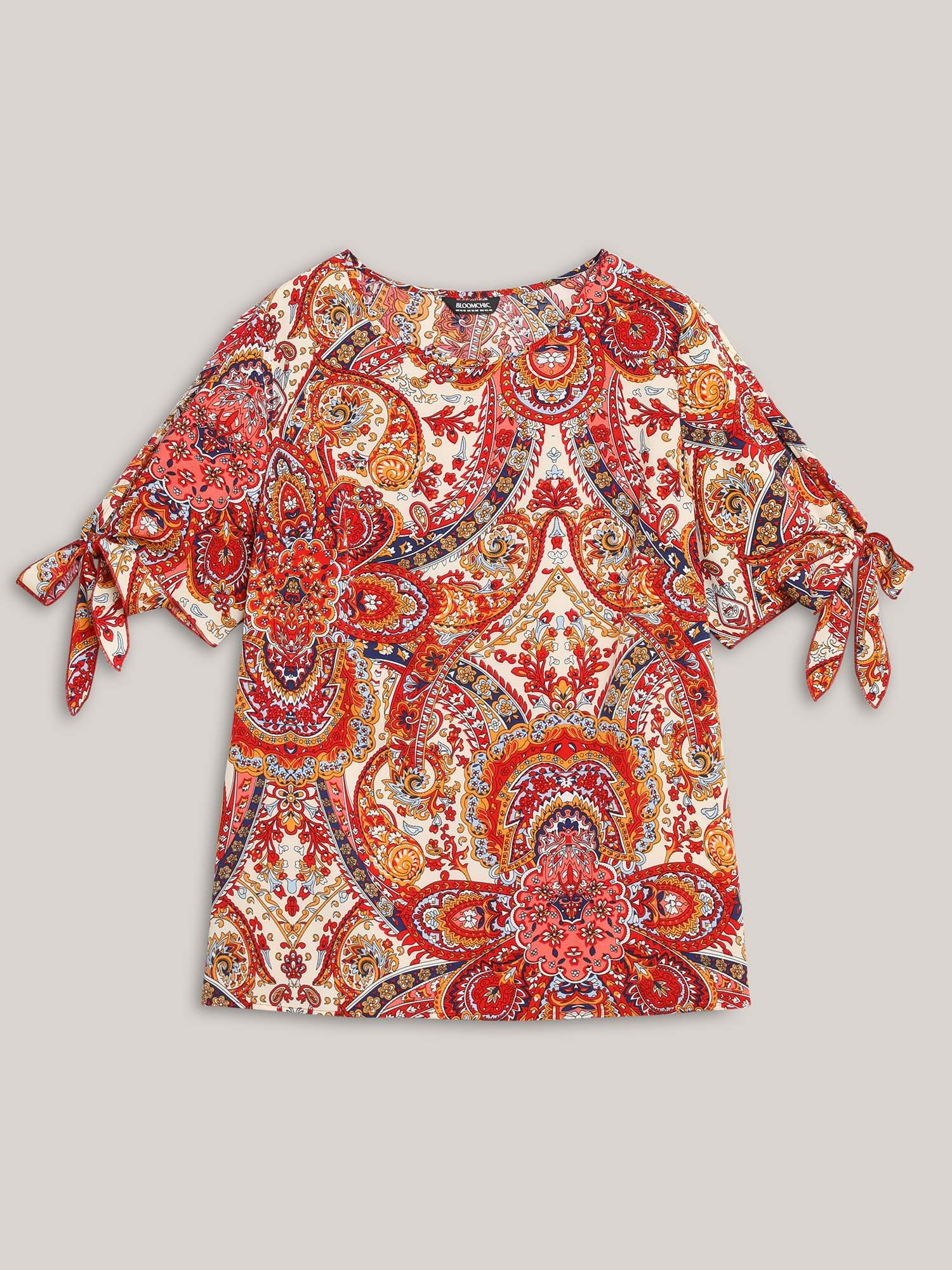Paisley Print Round Neck Tied Shirt - Image 7