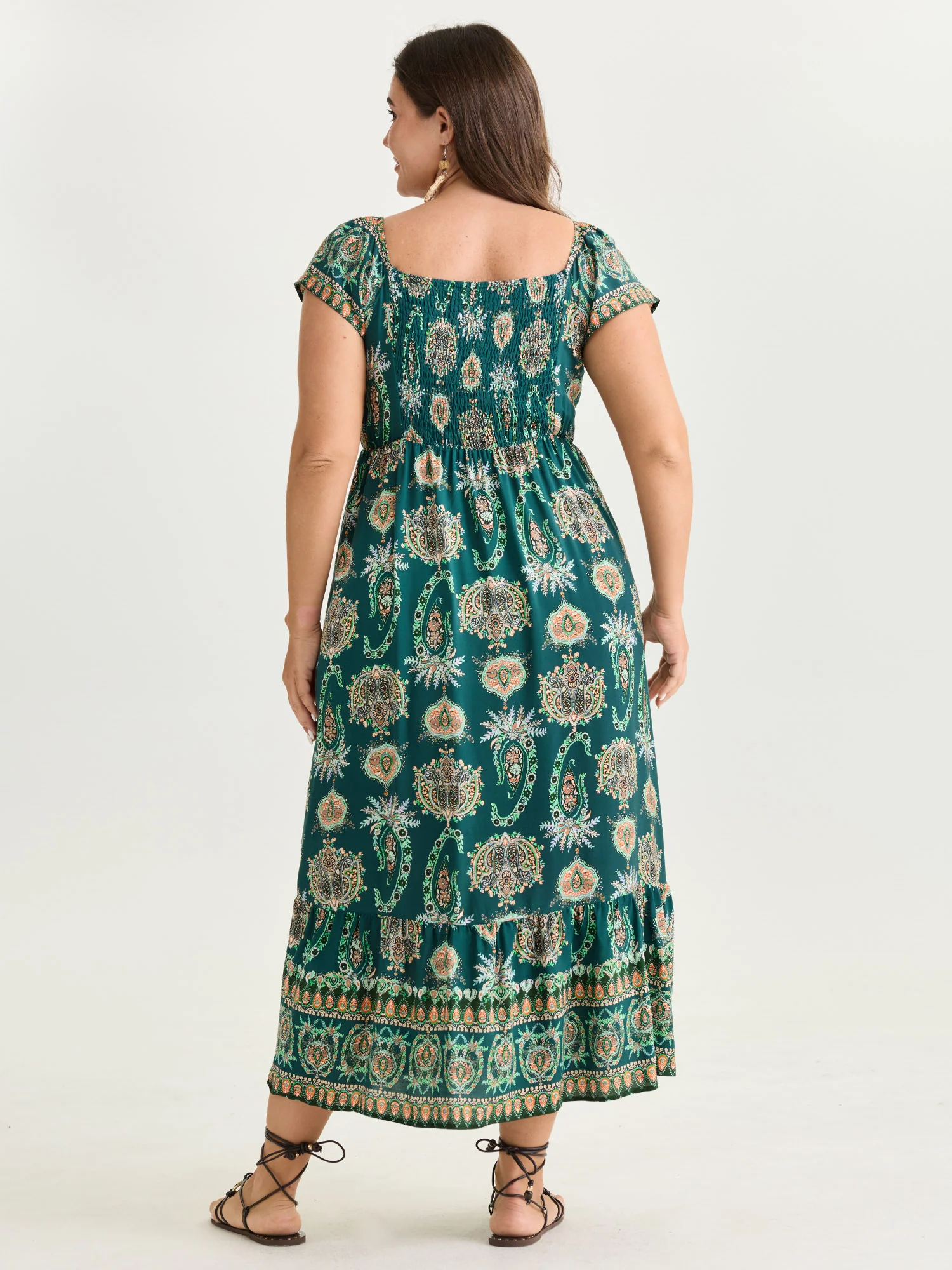 Paisley Print Ruched Adjustable Bodice Maxi Dress - Image 3
