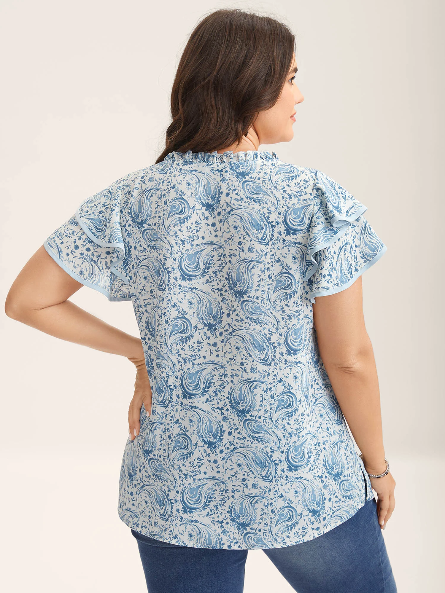Paisley Print Ruffled Layered Sleeve Blouse - Image 4