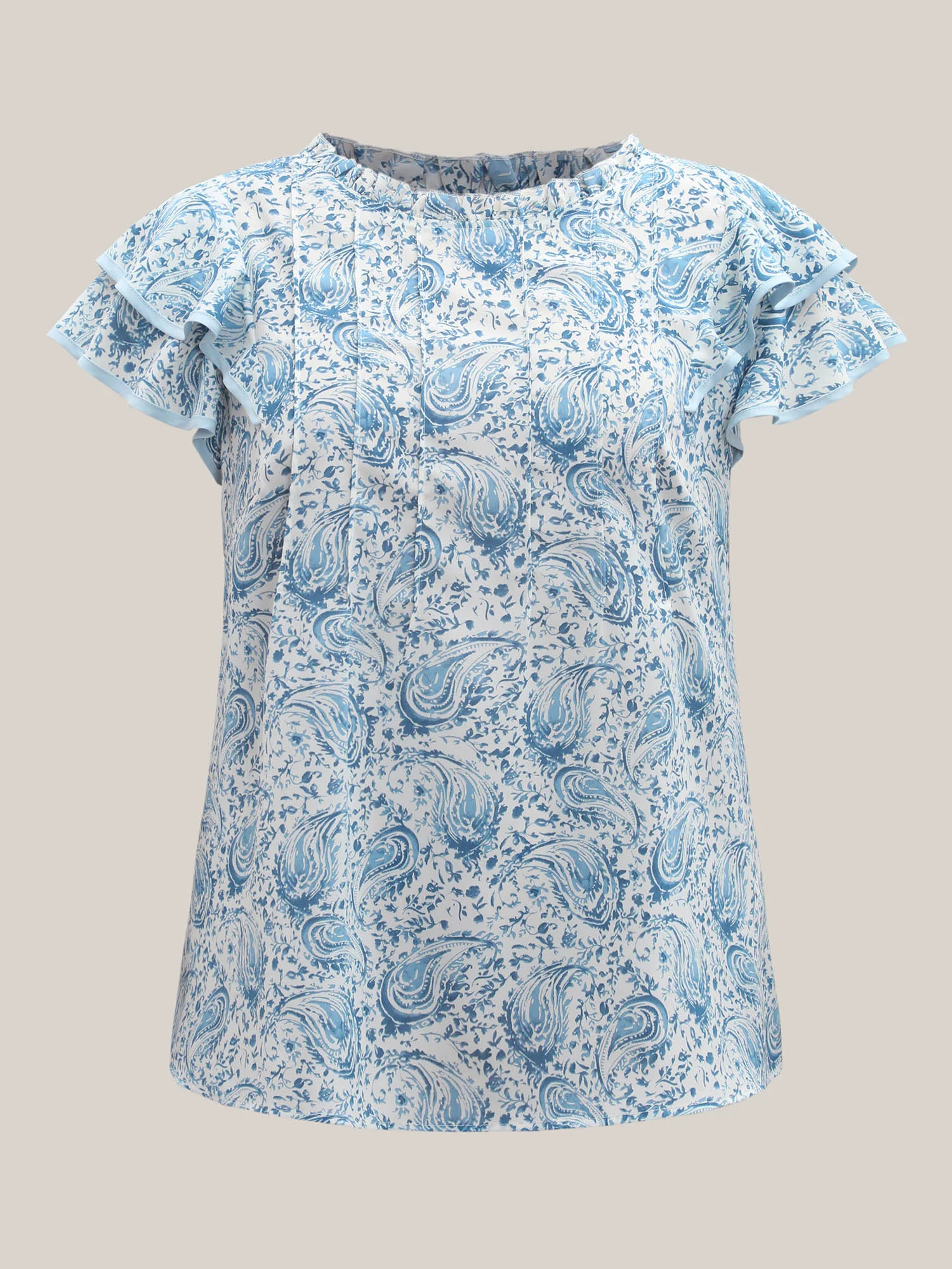 Paisley Print Ruffled Layered Sleeve Blouse - Image 7