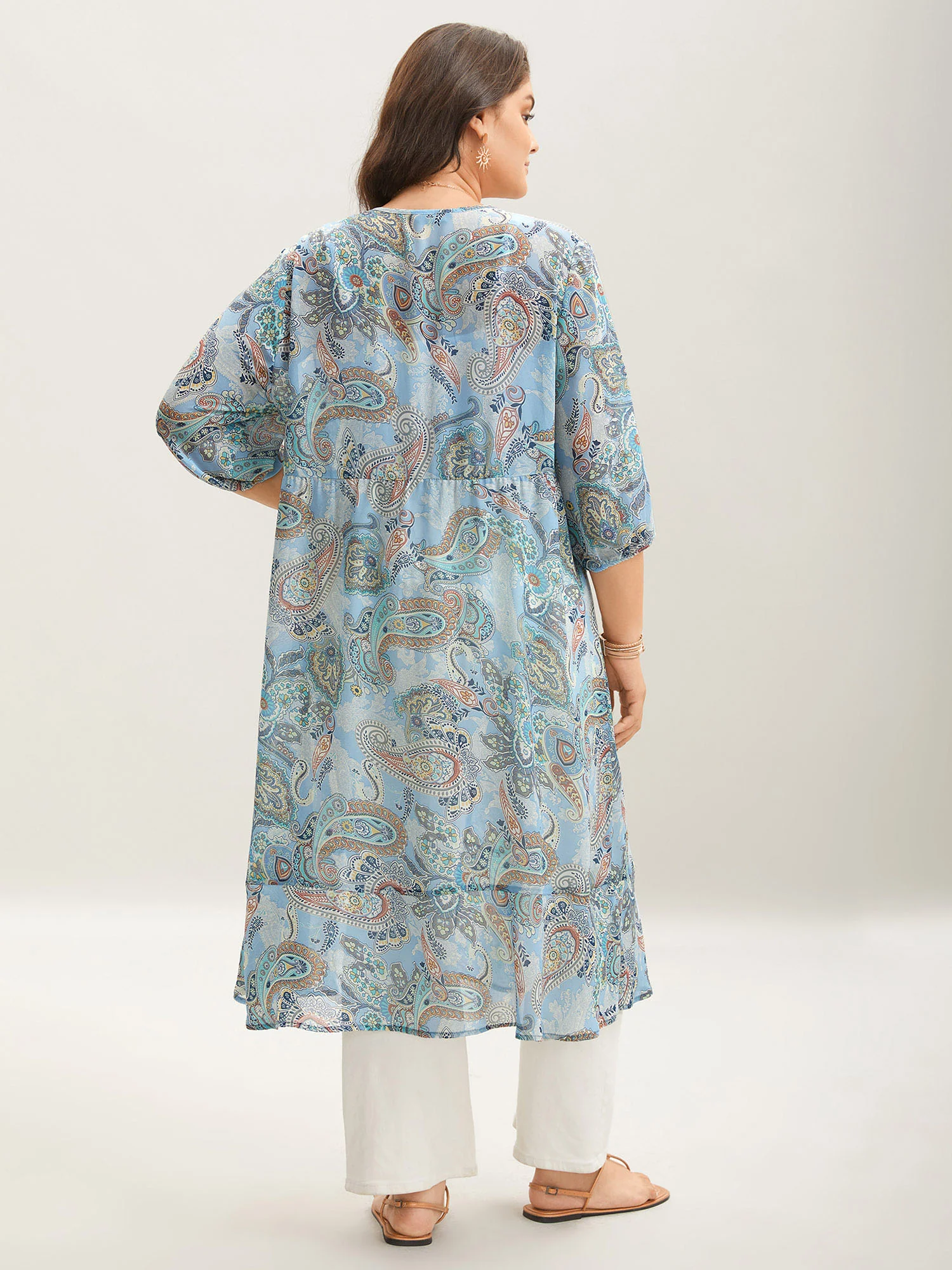 Paisley Print Sheer Tied Kimono Cardigan - Image 4
