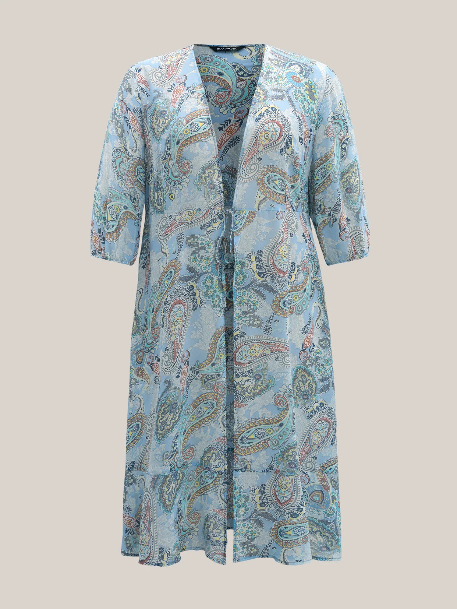 Paisley Print Sheer Tied Kimono Cardigan - Image 7