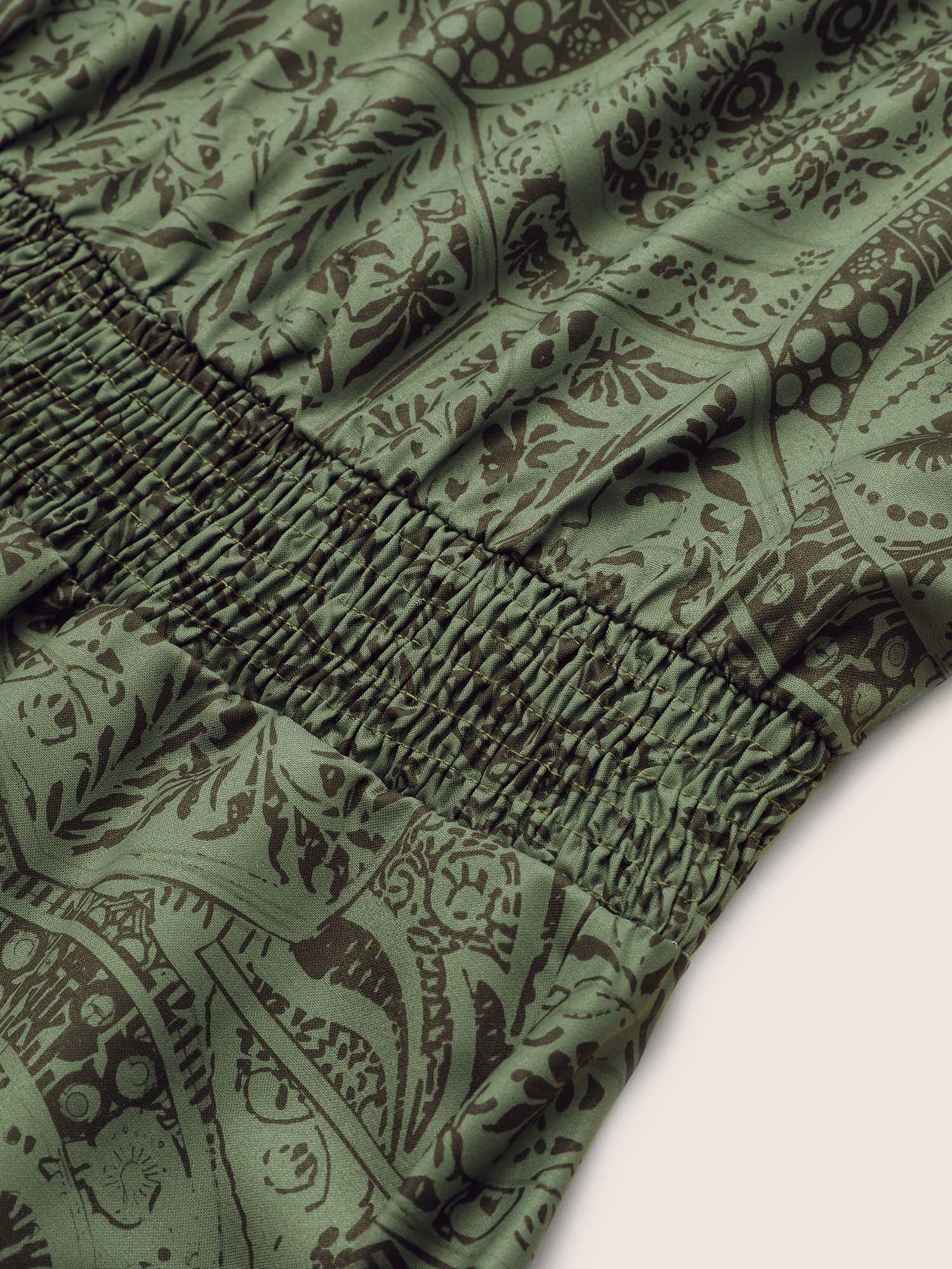 Paisley Print Shirred Lantern Sleeve Dress - Image 5
