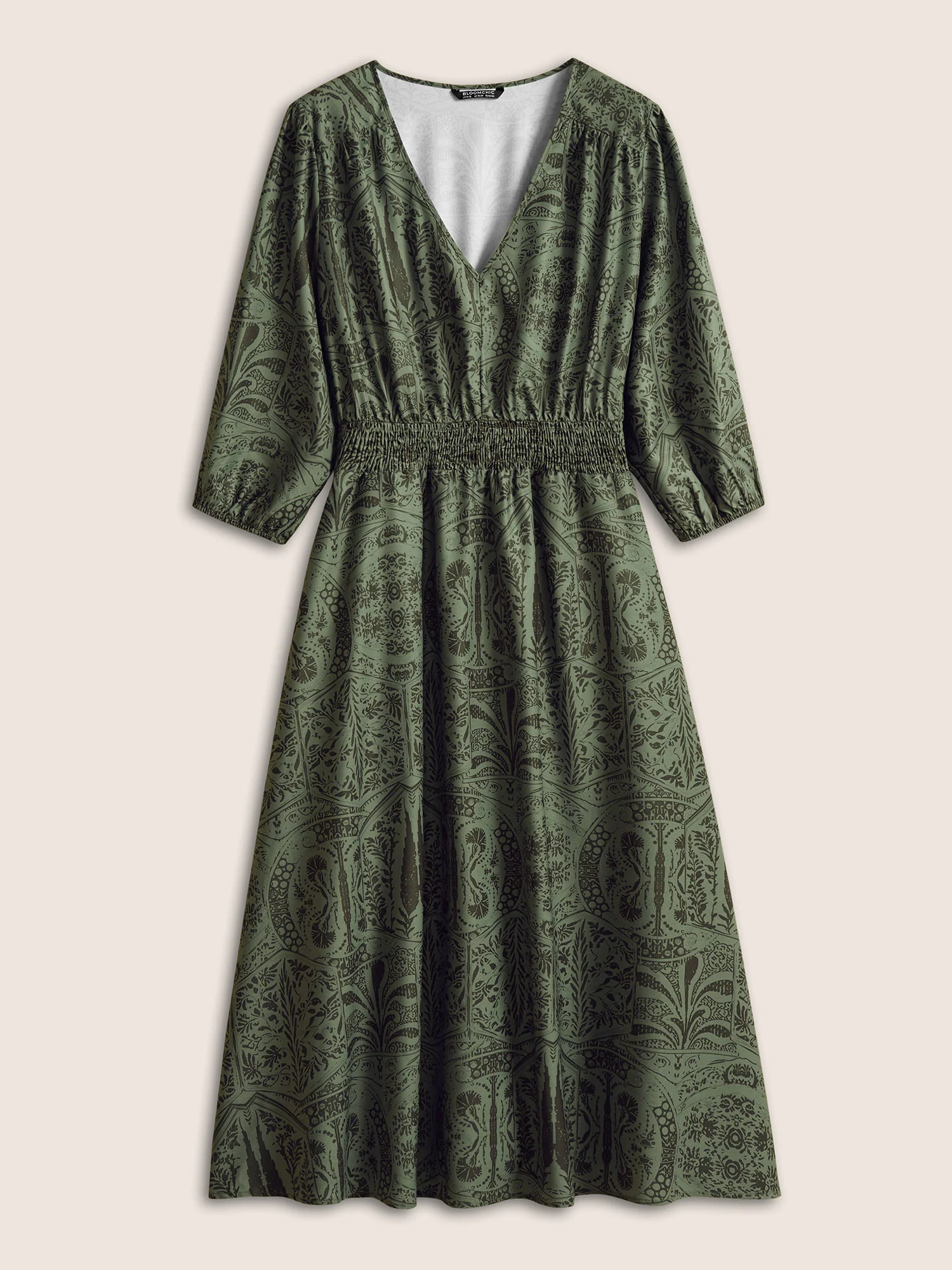 Paisley Print Shirred Lantern Sleeve Dress - Image 7