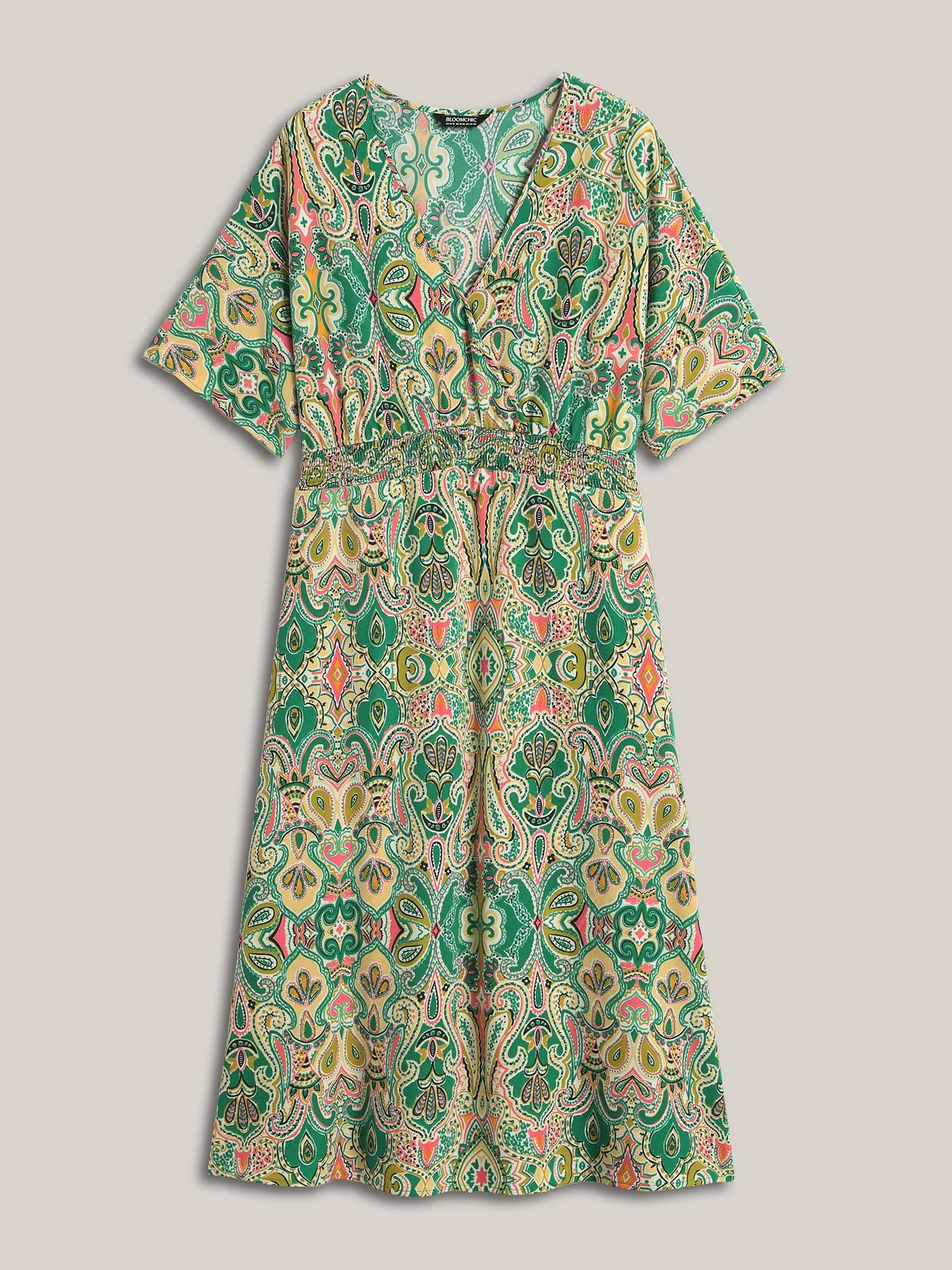 Paisley Print Shirred Pockets Midi Dress - Image 5