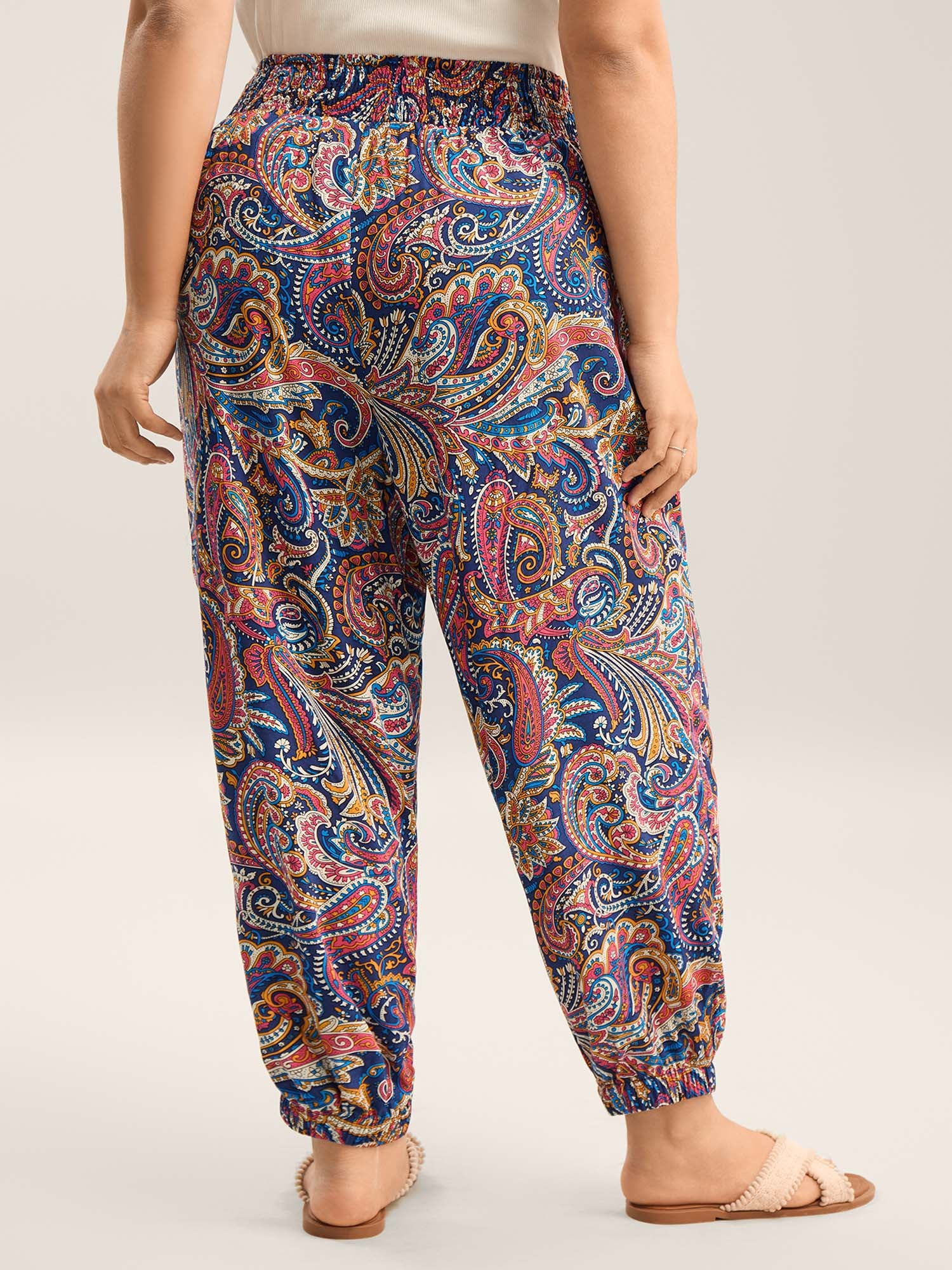 Paisley Print Shirred Waist Jogger Pants - Image 4