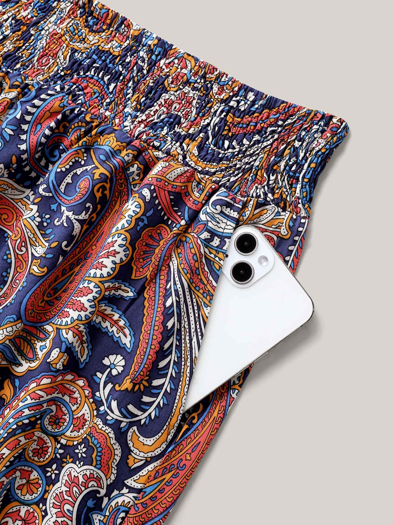 Paisley Print Shirred Waist Jogger Pants - Image 5
