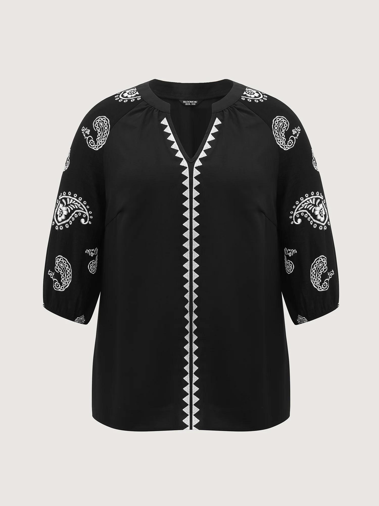 Paisley Embroidered Sleeve Spliced Blouse - Image 7