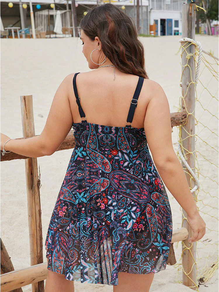 Paisley Print Split Ruffle Hem Swim Dress - Image 2