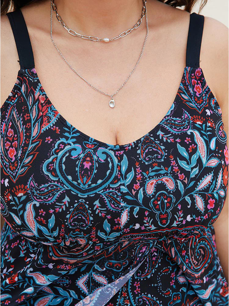 Paisley Print Split Ruffle Hem Swim Dress - Image 9