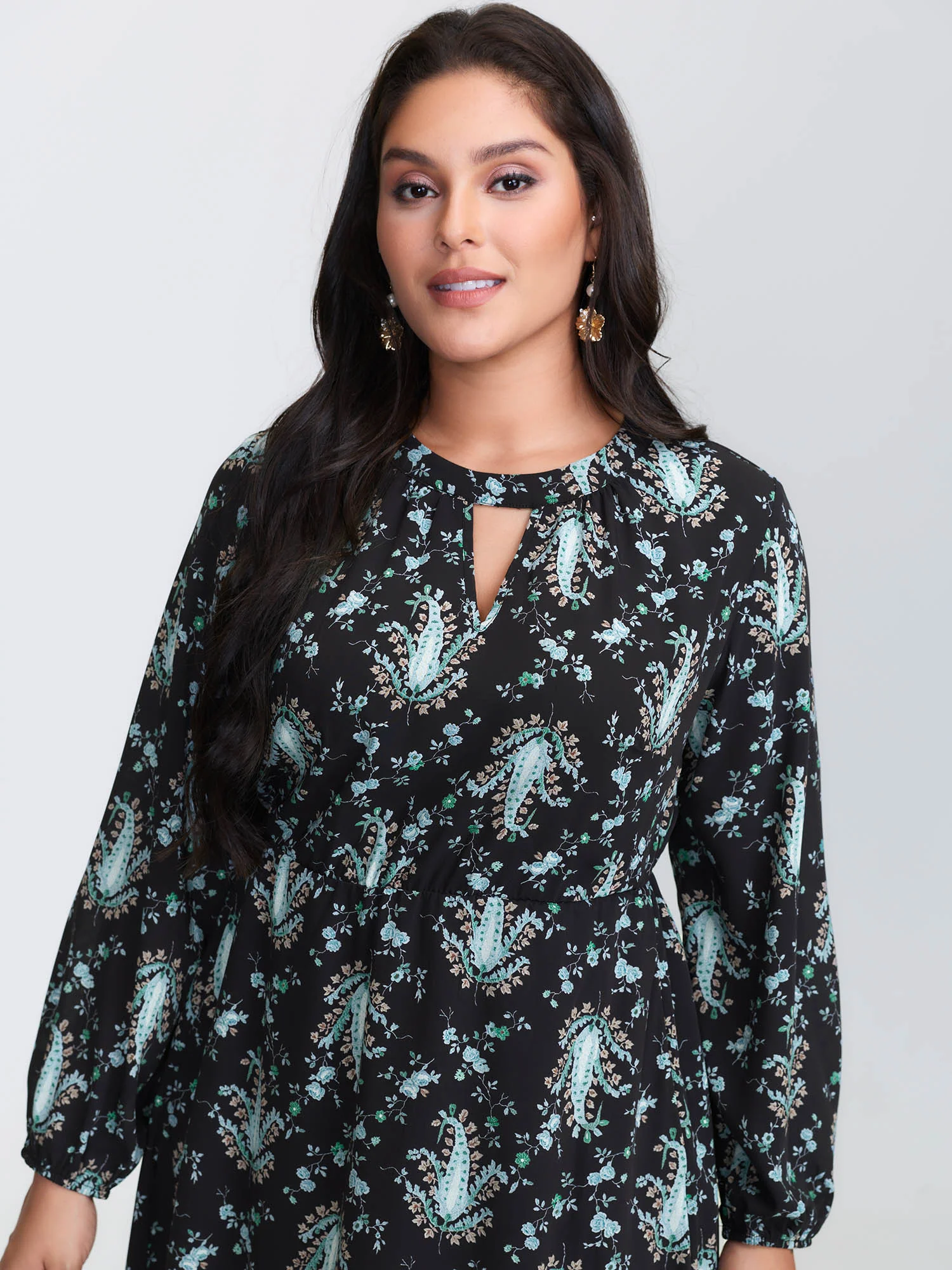 Paisley Print Stretchy Waist-Defining Midi Dress - Image 2