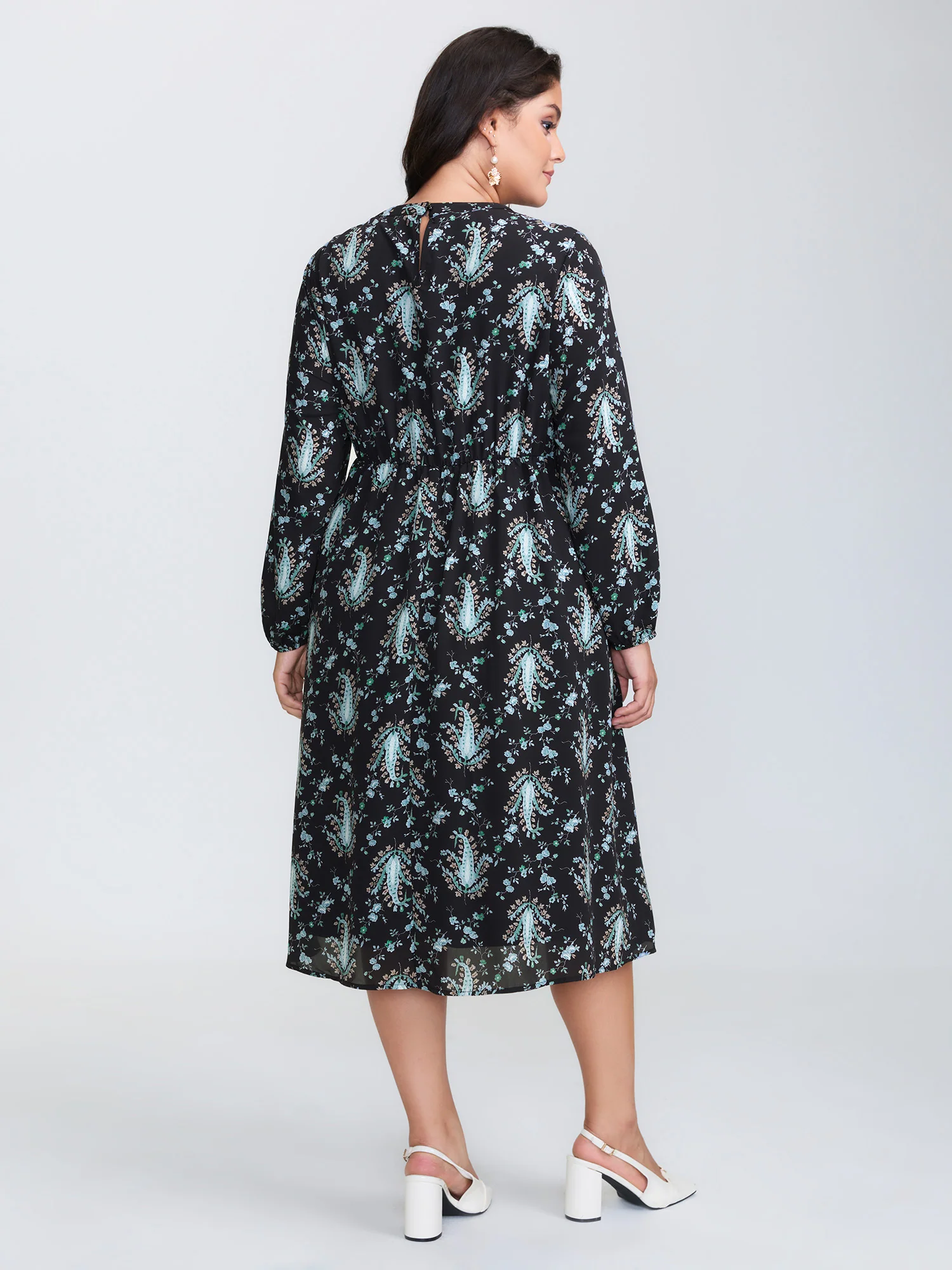 Paisley Print Stretchy Waist-Defining Midi Dress - Image 4