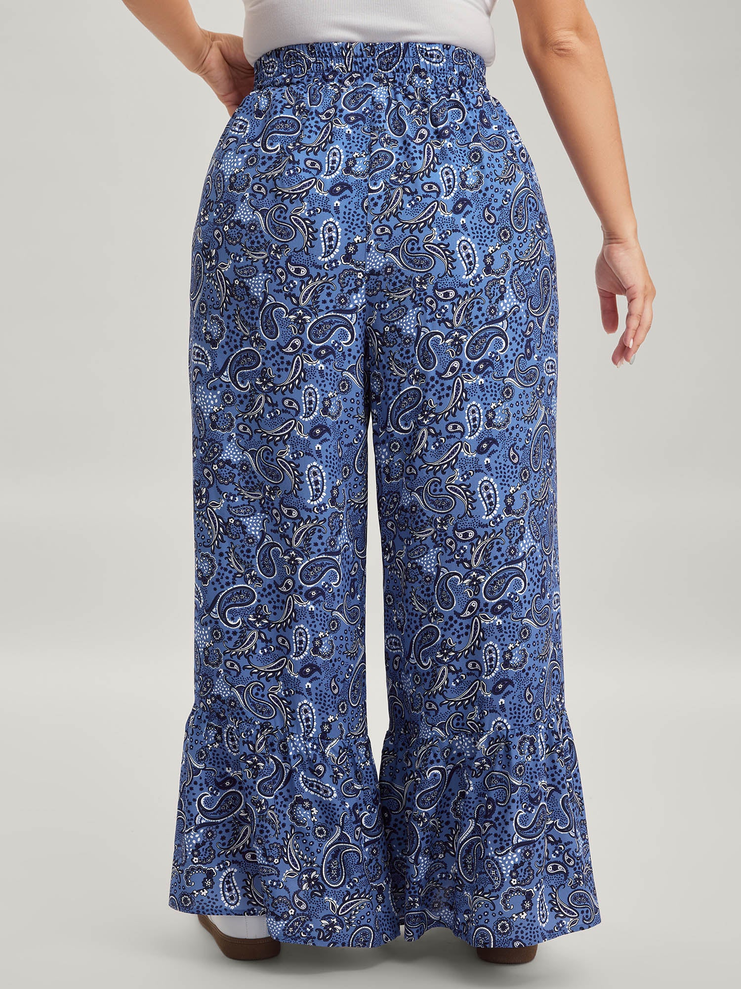 Paisley Print Tiered Hem Wide-Leg Pants - Image 5