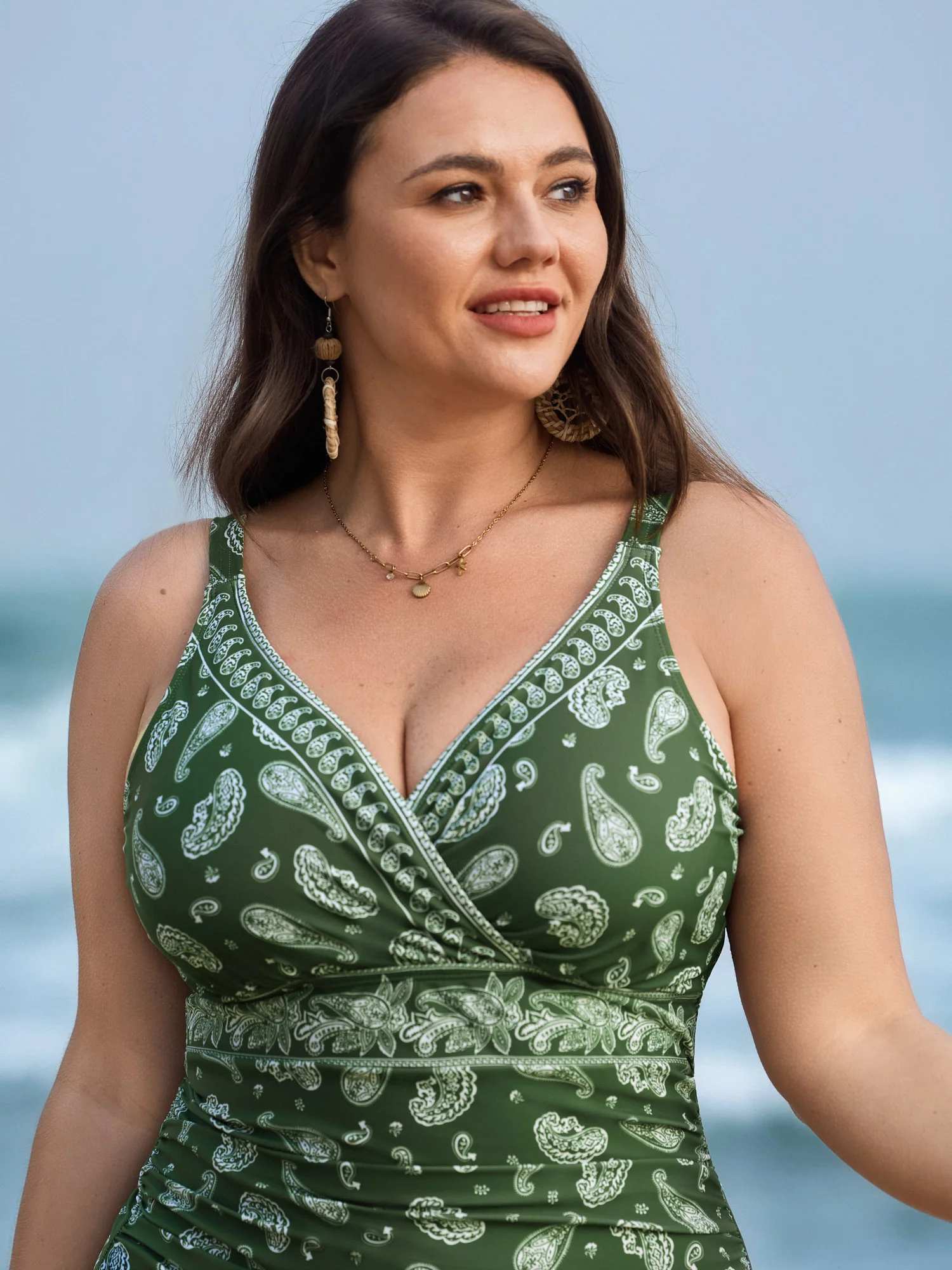 Paisley Print Tummy-Control Pleats One-Piece Swimsuit - Image 2