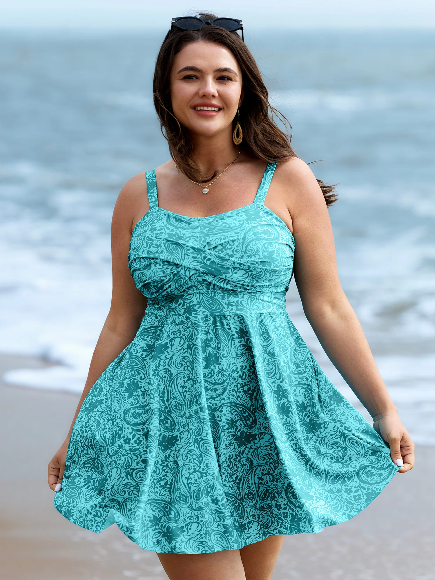 Paisley Print Twist Front Swim Dress - Image 17