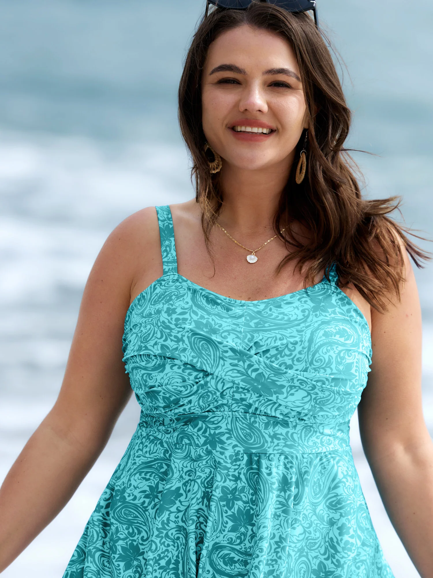 Paisley Print Twist Front Swim Dress - Image 18