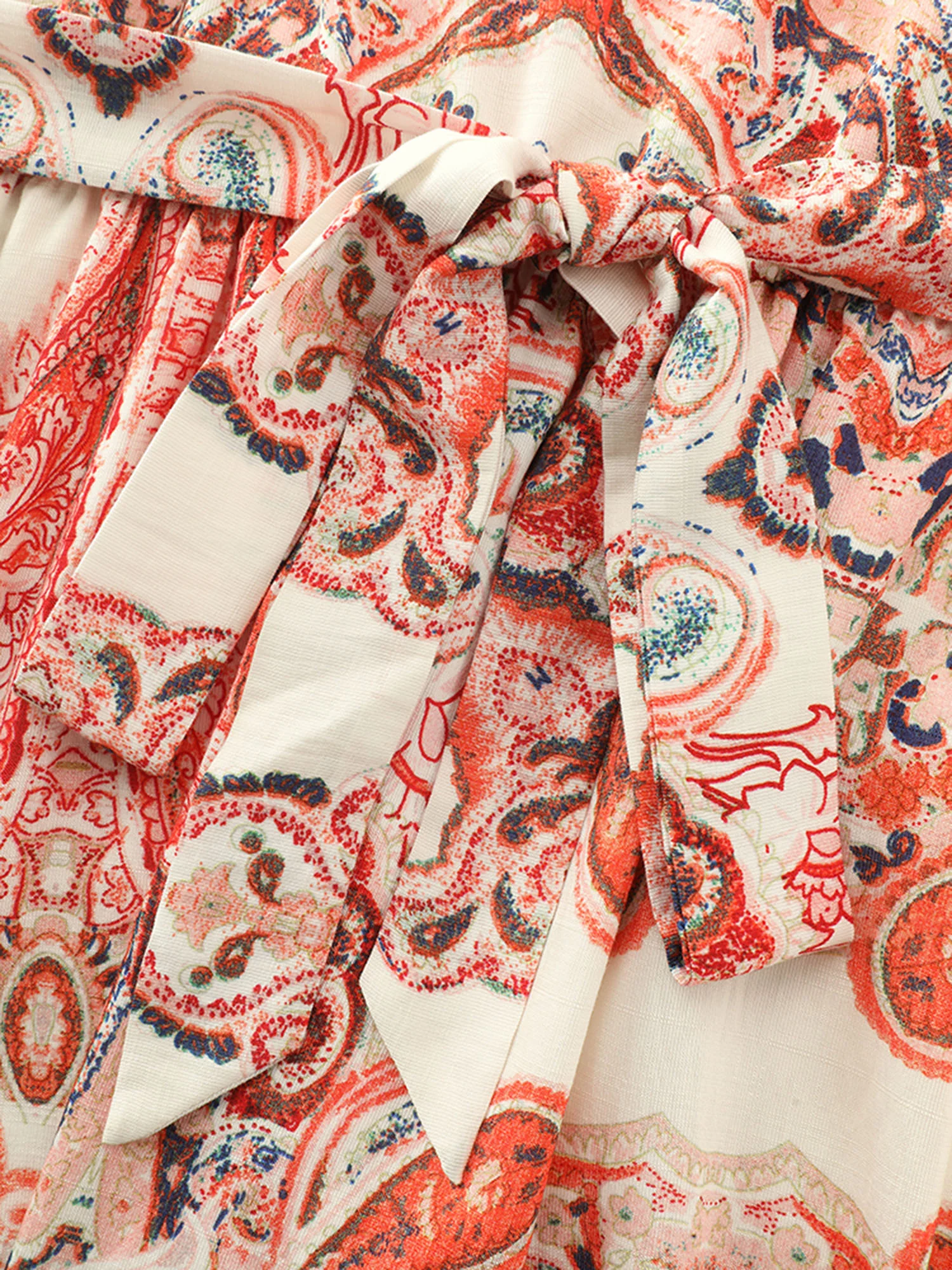 Paisley Print Waist-Tie Flowy Midi Dress - Image 4
