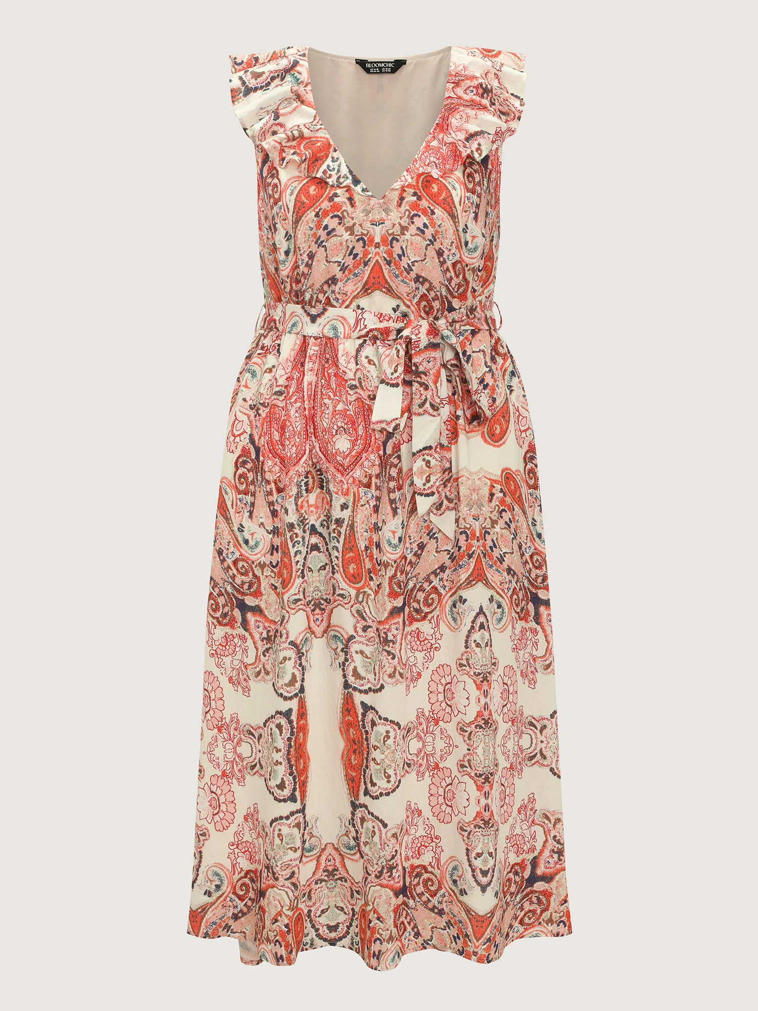 Paisley Print Waist-Tie Flowy Midi Dress - Image 6