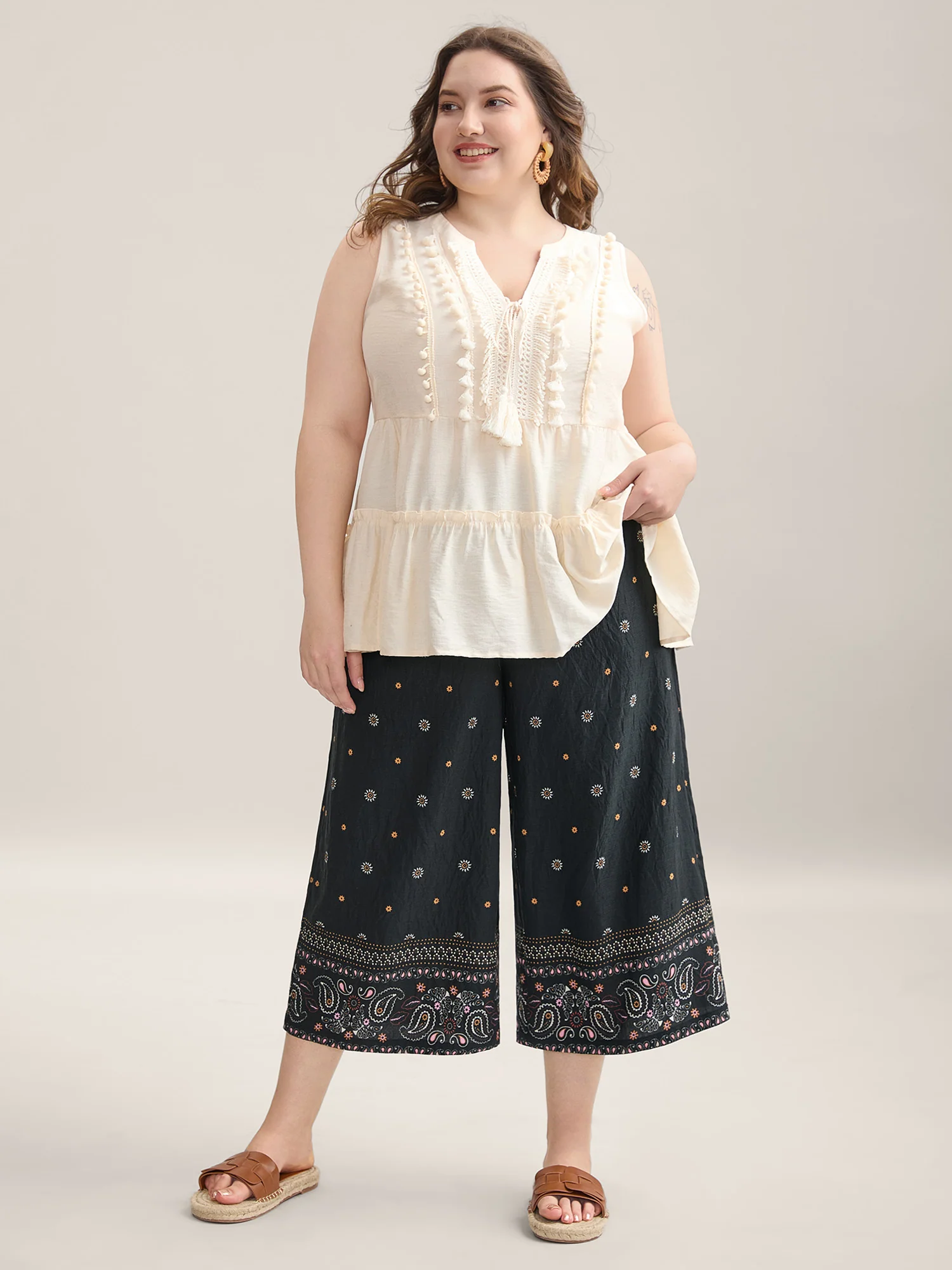Paisley Print Wide-Leg Airy Pants - Image 3