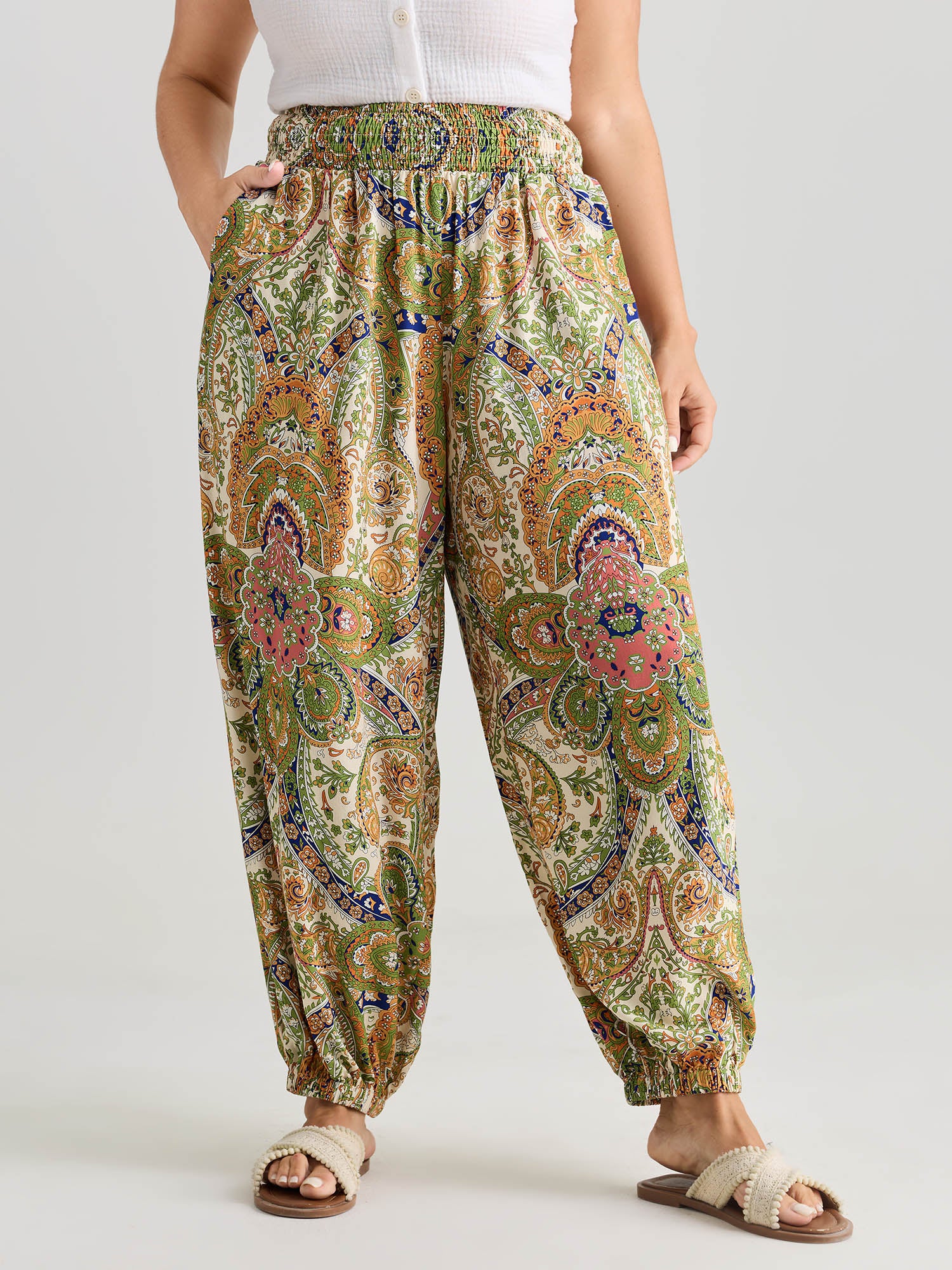 Paisley Print Wide Waistband Jogger Pants - Image 2