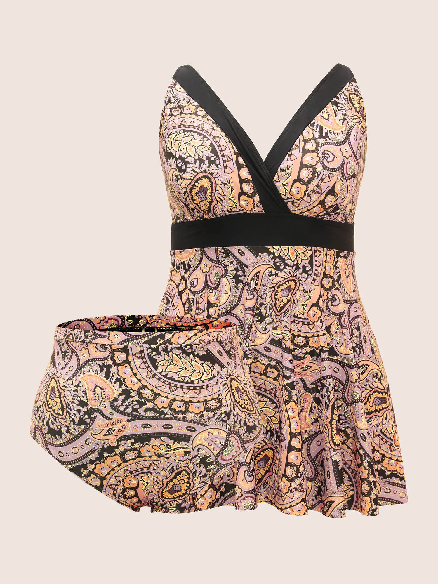 Paisley Print Wrap Contrast Trim Swim Dress - Image 10
