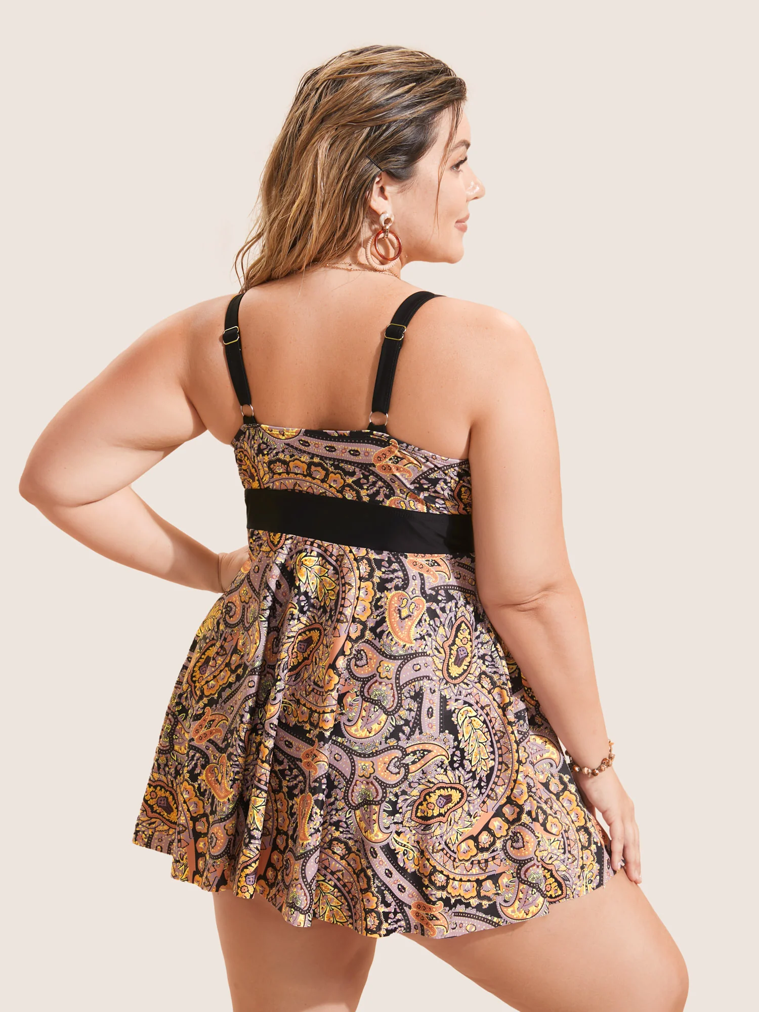 Paisley Print Wrap Contrast Trim Swim Dress - Image 2