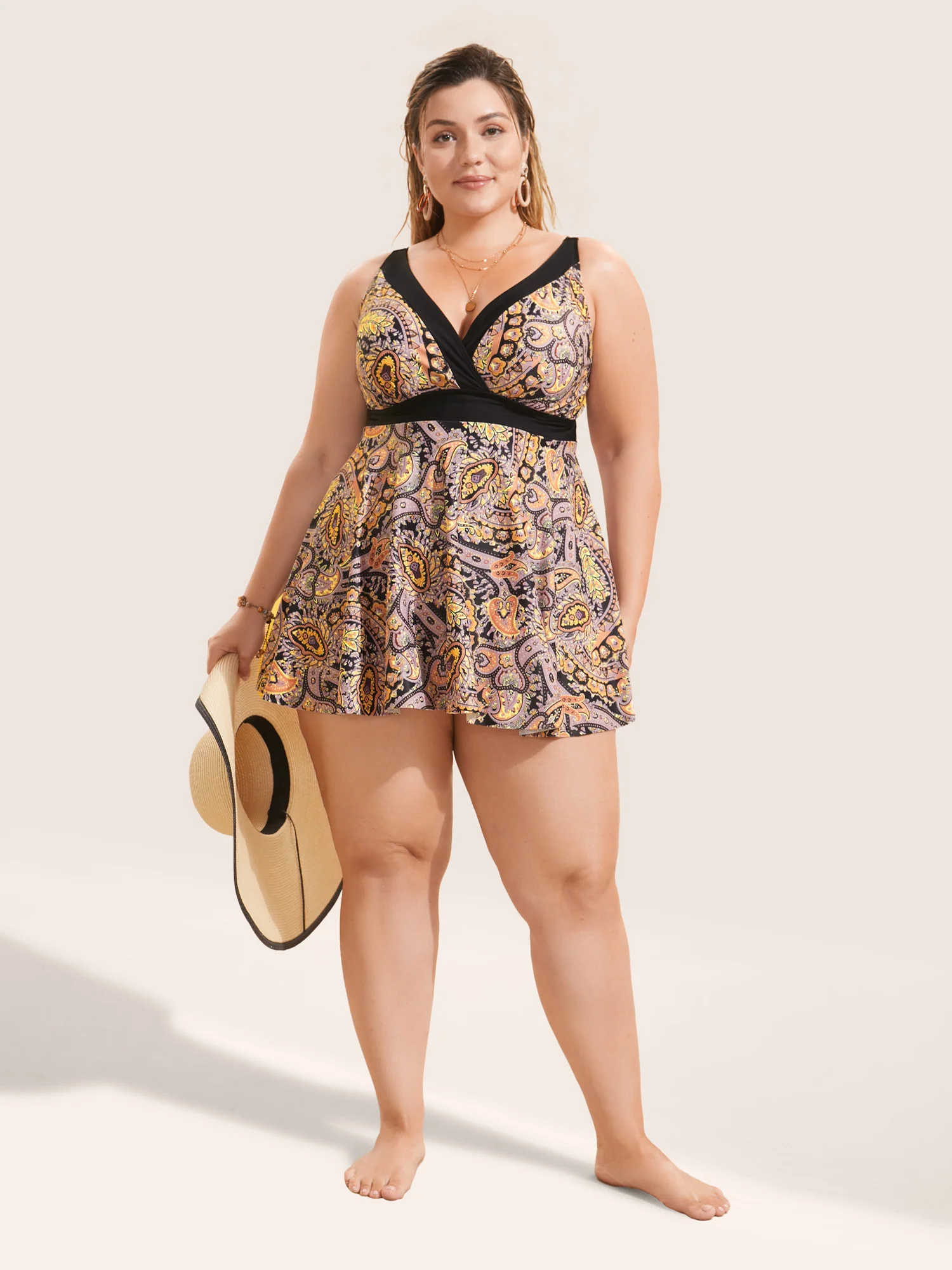 Paisley Print Wrap Contrast Trim Swim Dress - Image 3