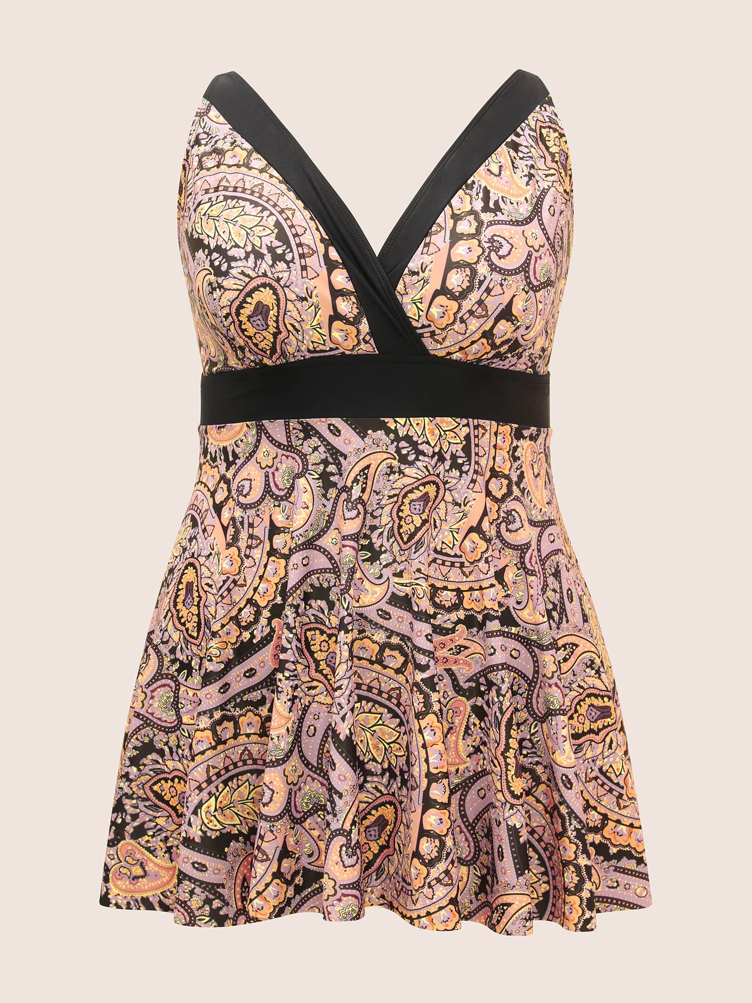 Paisley Print Wrap Contrast Trim Swim Dress - Image 8