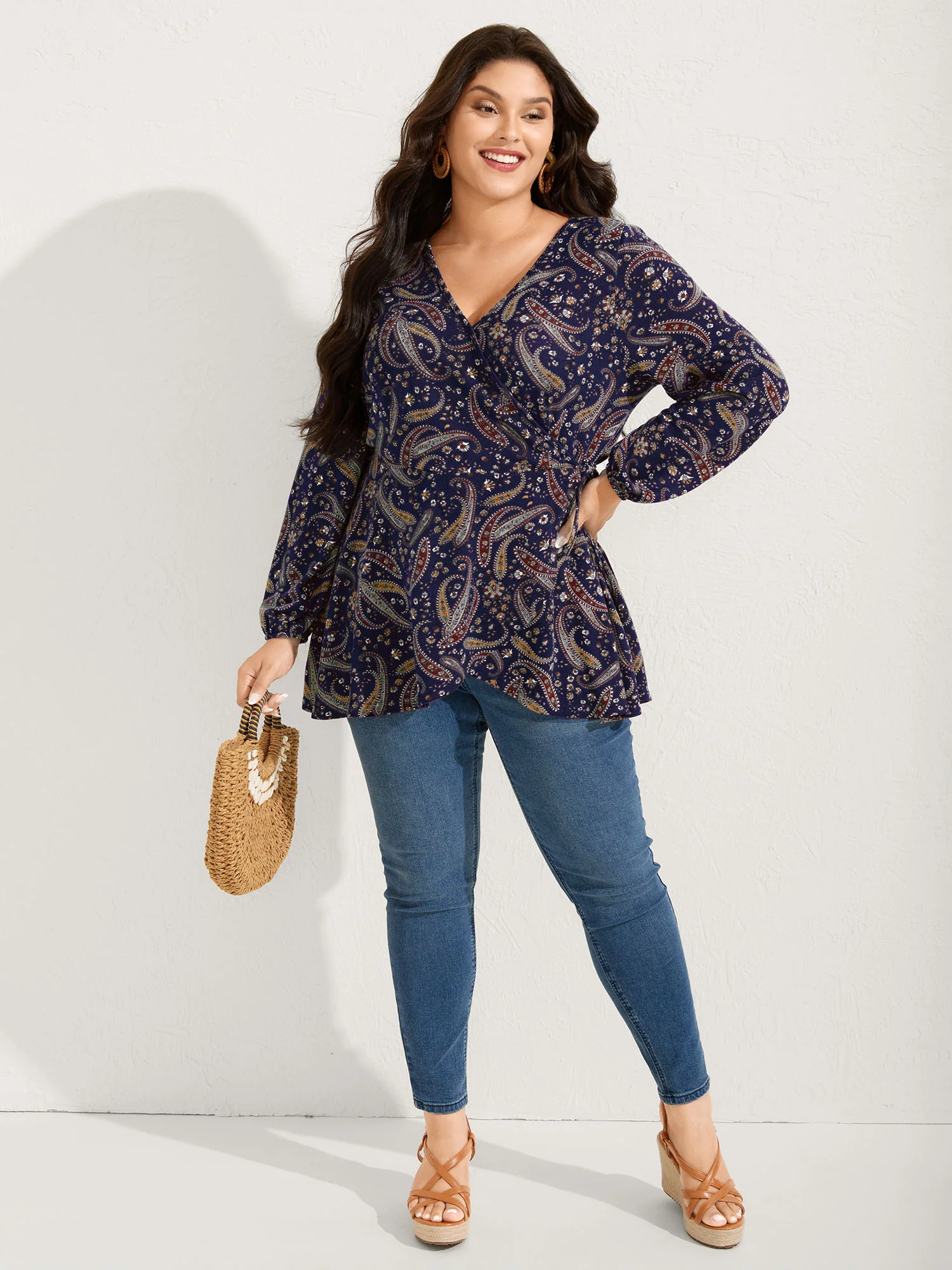 Paisley Print Wrap Style Knit Top - Image 10