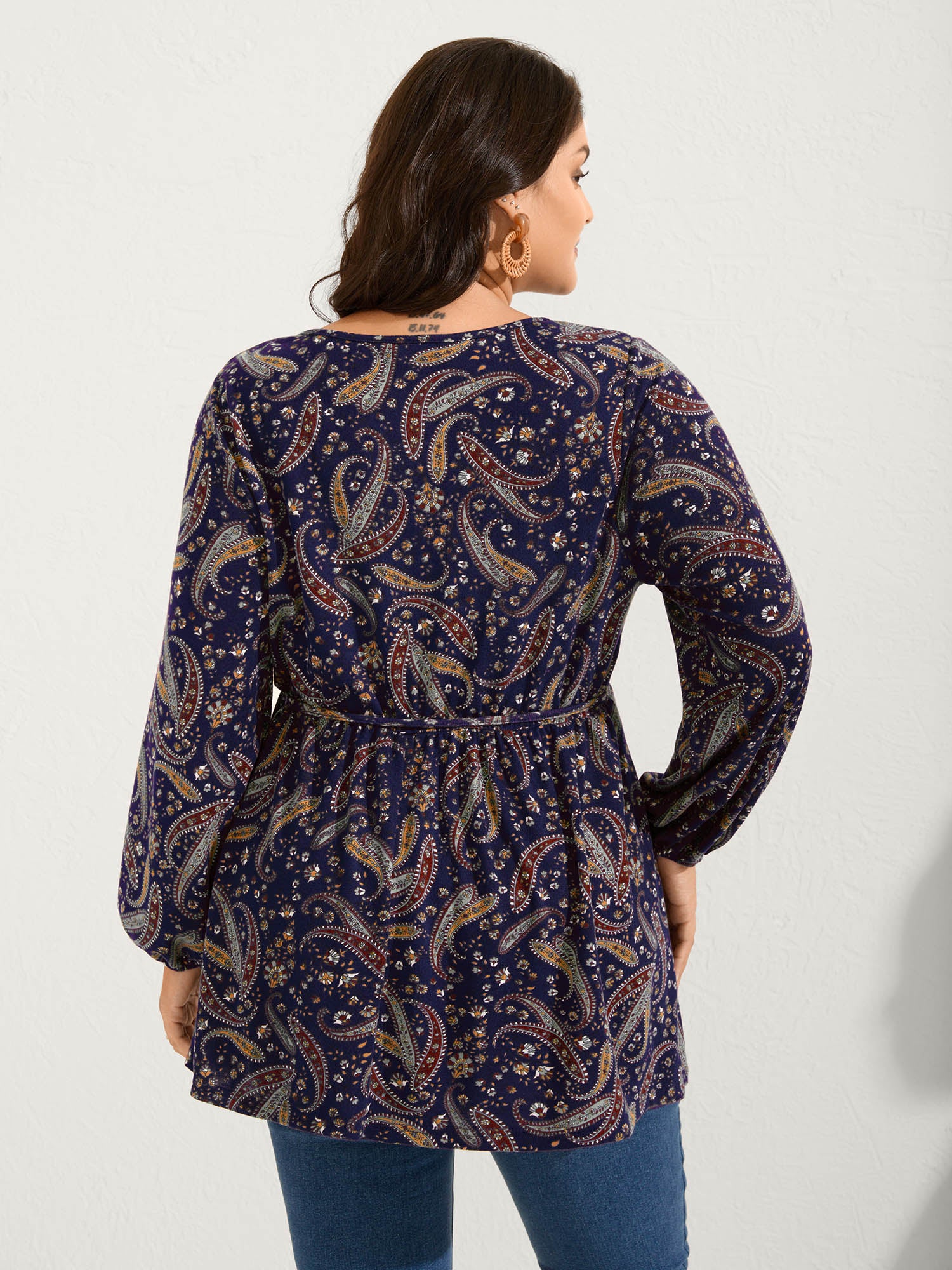 Paisley Print Wrap Style Knit Top - Image 11